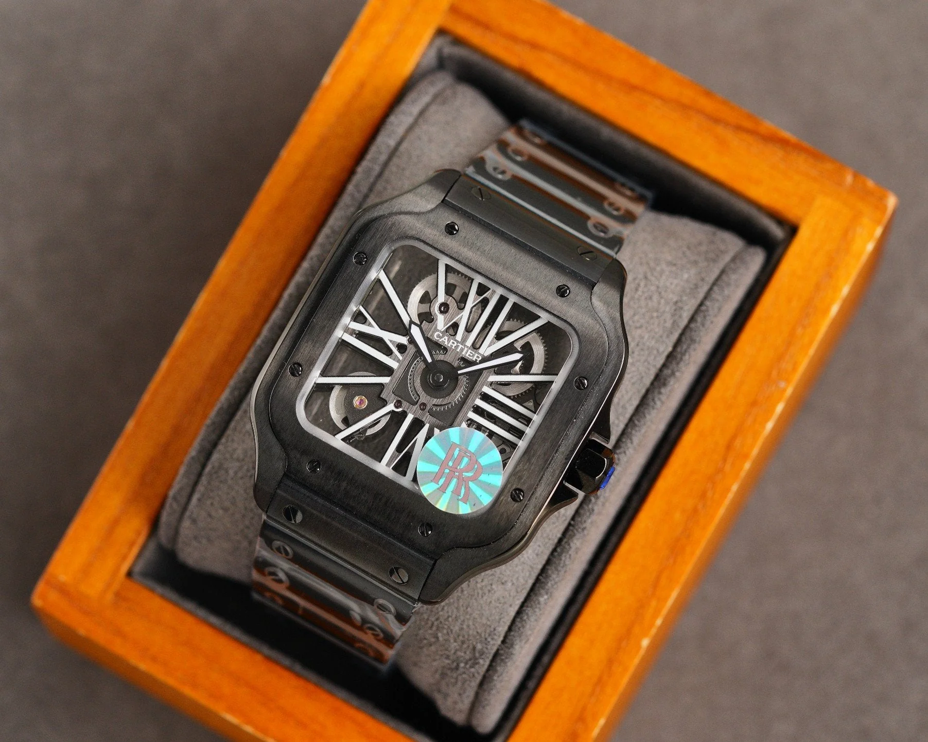 Cartier Watch SANTOS DE CARTIE STAINLES STEEL SKELETON DIAL ALL BLACK