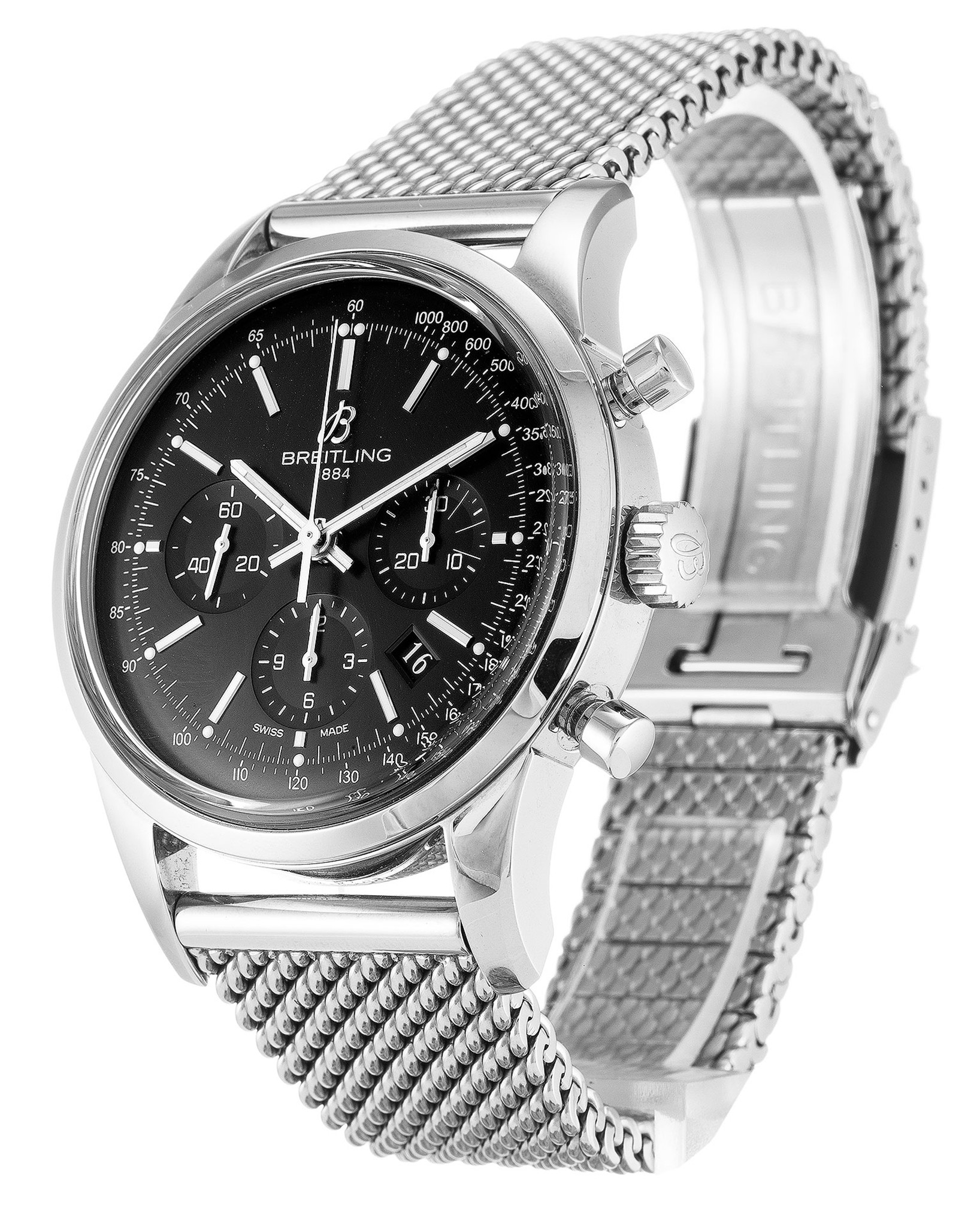 Replica Breitling Transocean Chronograph Black Dial Stainless Steel Strap AB0152