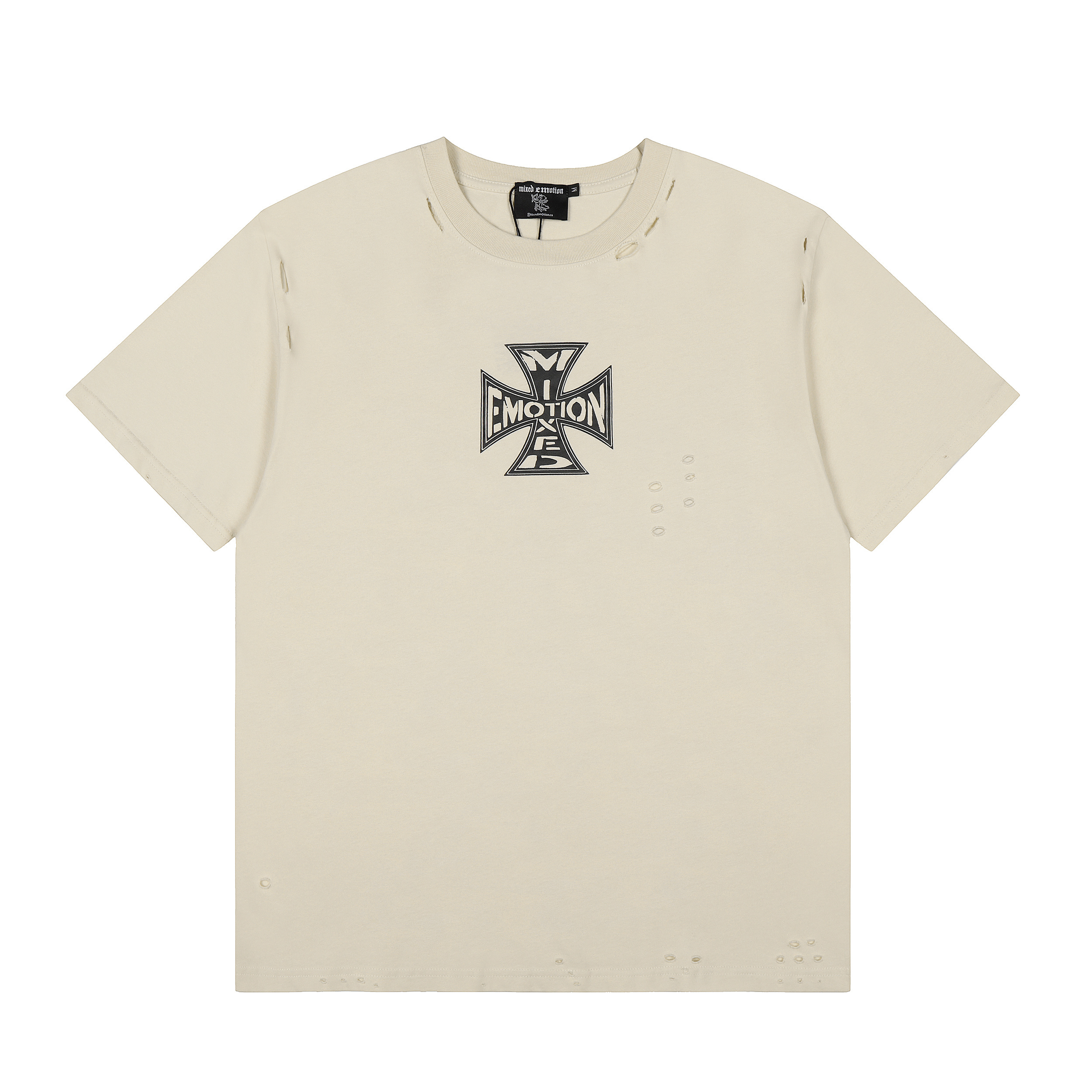 Exquisite logo cross print beige short-sleeved shirt