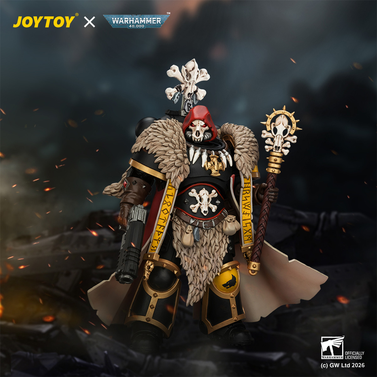 JOYTOY JT04766 Warhammer 40k 1:18 Space Wolves Wolf Priest with Absolvor Bolt Pistol and Crozius - JOYTOY WORLD