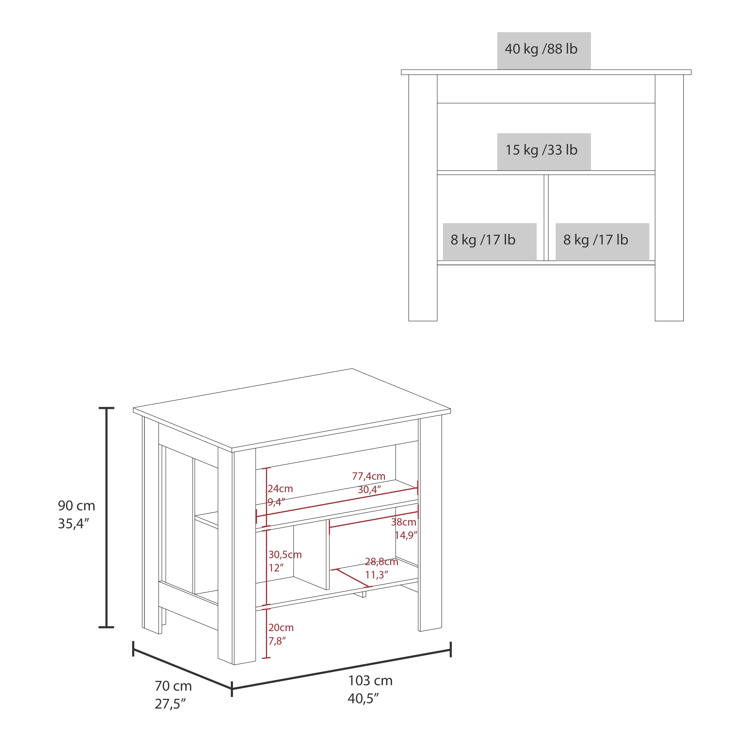 Cterwk Kitchen Island with Open Storage Shelf, Perfect for Living Room, Dining Room, Kitchen, Beige + White