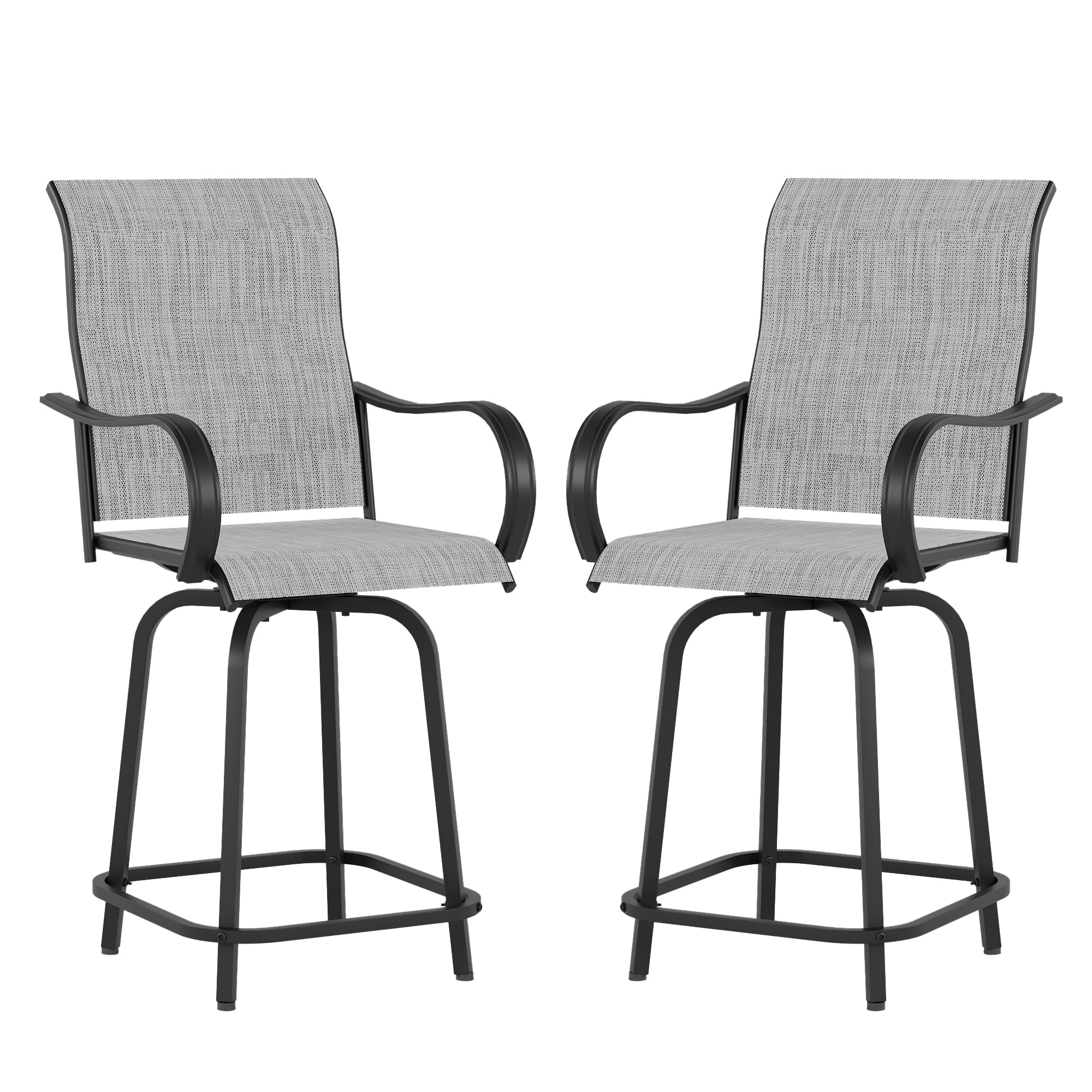 ELPOSUN Patio Swivel Bar Stools Chair of 2, Outdoor Bar Height Set, All Weather High Back and Armrest Rocking Stools & Bar Chairs for Backyard, Lawn Garden, Balcony and Pool, Grey White