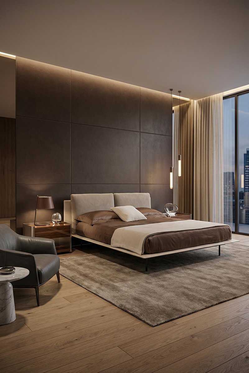 Modern Minimalist Floating Bed, Italian Luxury Upholstered Bed with Double Cushion Headboard, Metal Legs Platform Bed for Master Bedroom, Customizable Colors