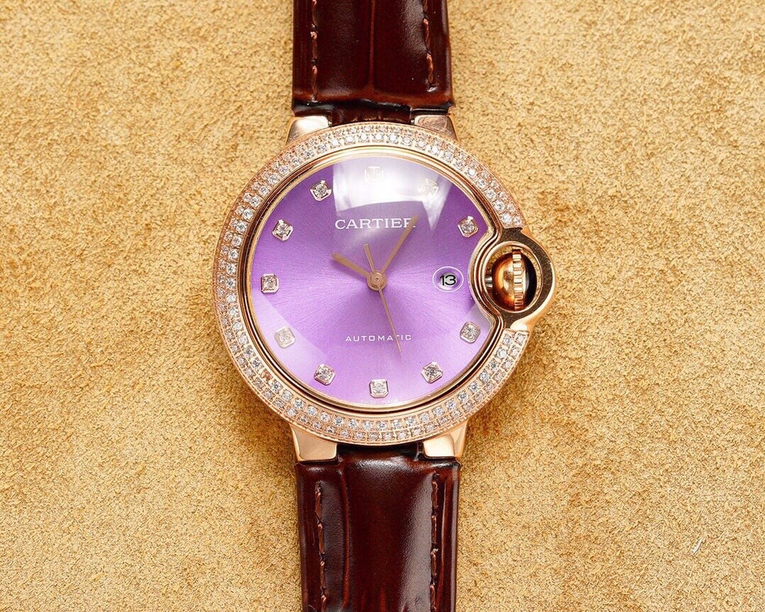 Cartier Watch BALLON BLEU 33MM ROSE GOLD CASE PINK DIAL LEATHER STRAP