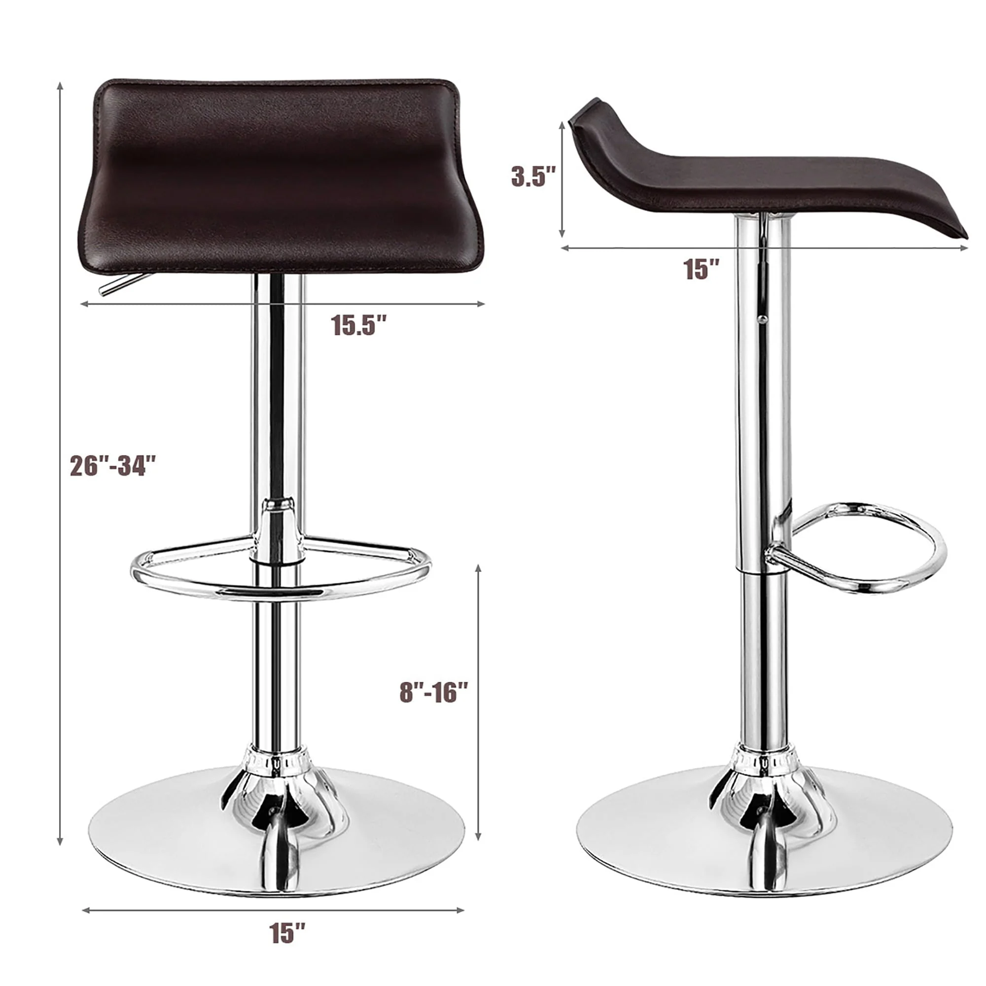 Costway Set of 2 Swivel Bar Stool PU Leather Adjustable Kitchen Counter Bar Chair Coffee