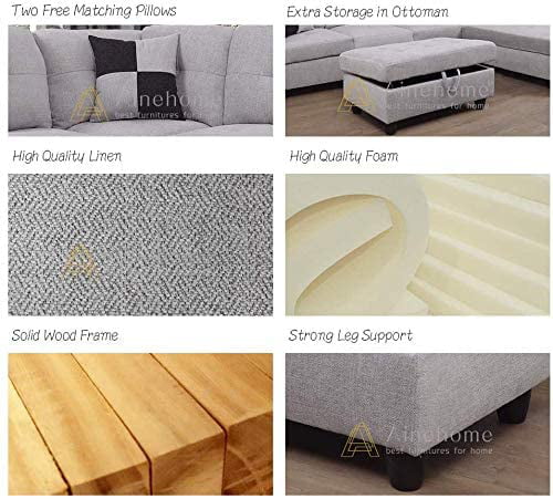 PonLiving Furniture 3-PCPiece Sectional Sofa Couch Set, L-Shaped Modern Sofa with Chaise Storage Ottoman and Pillows for Living Room Furniture, Right Hand Facing Sectional Sofa Set