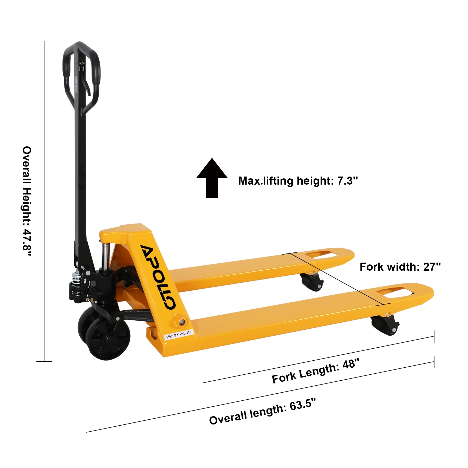 APOLLOLIFT Heavy Duty 5500lbs with 48"X27" Fork, Hydraulic Manual Pallet Jack Truck W/ Nylon Wheels
