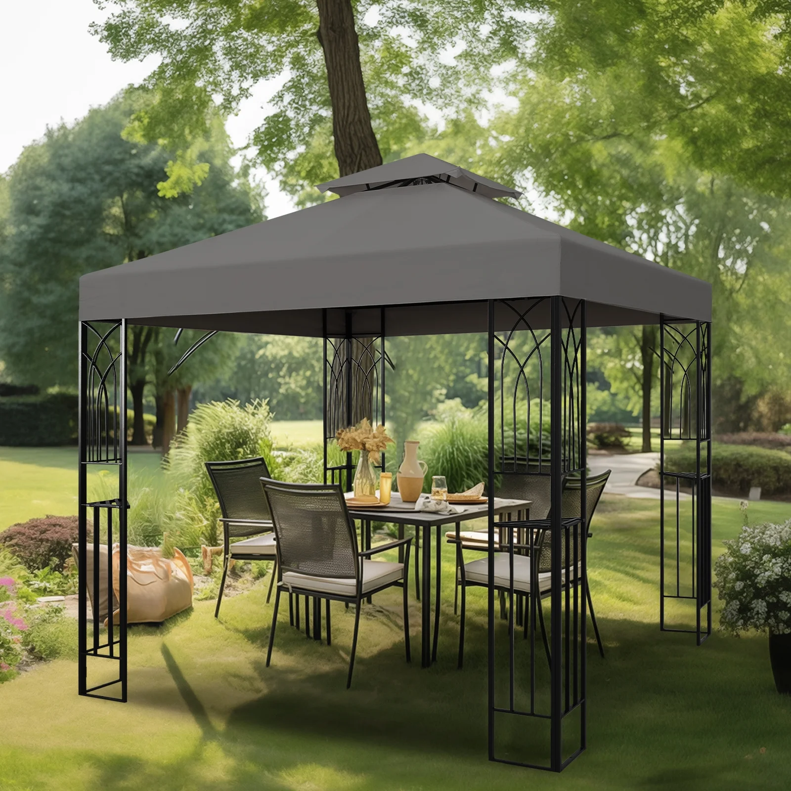INTER HUT 8x8 Metal Patio Gazebo, Outdoor Gazebo Canopy Tent for Backyard