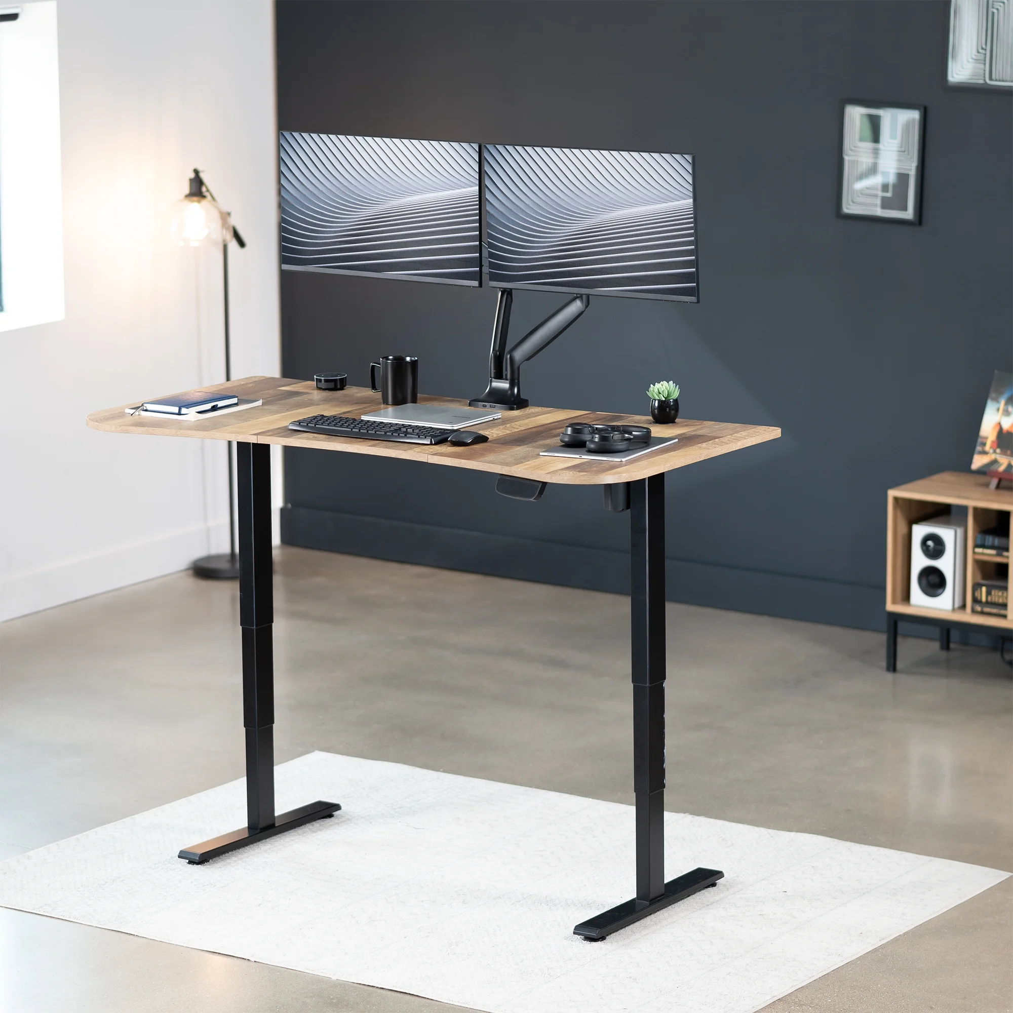 VIVO Reclaimed Wood / Black 63?x 32?Electric Height Adjustable Stand Up Desk