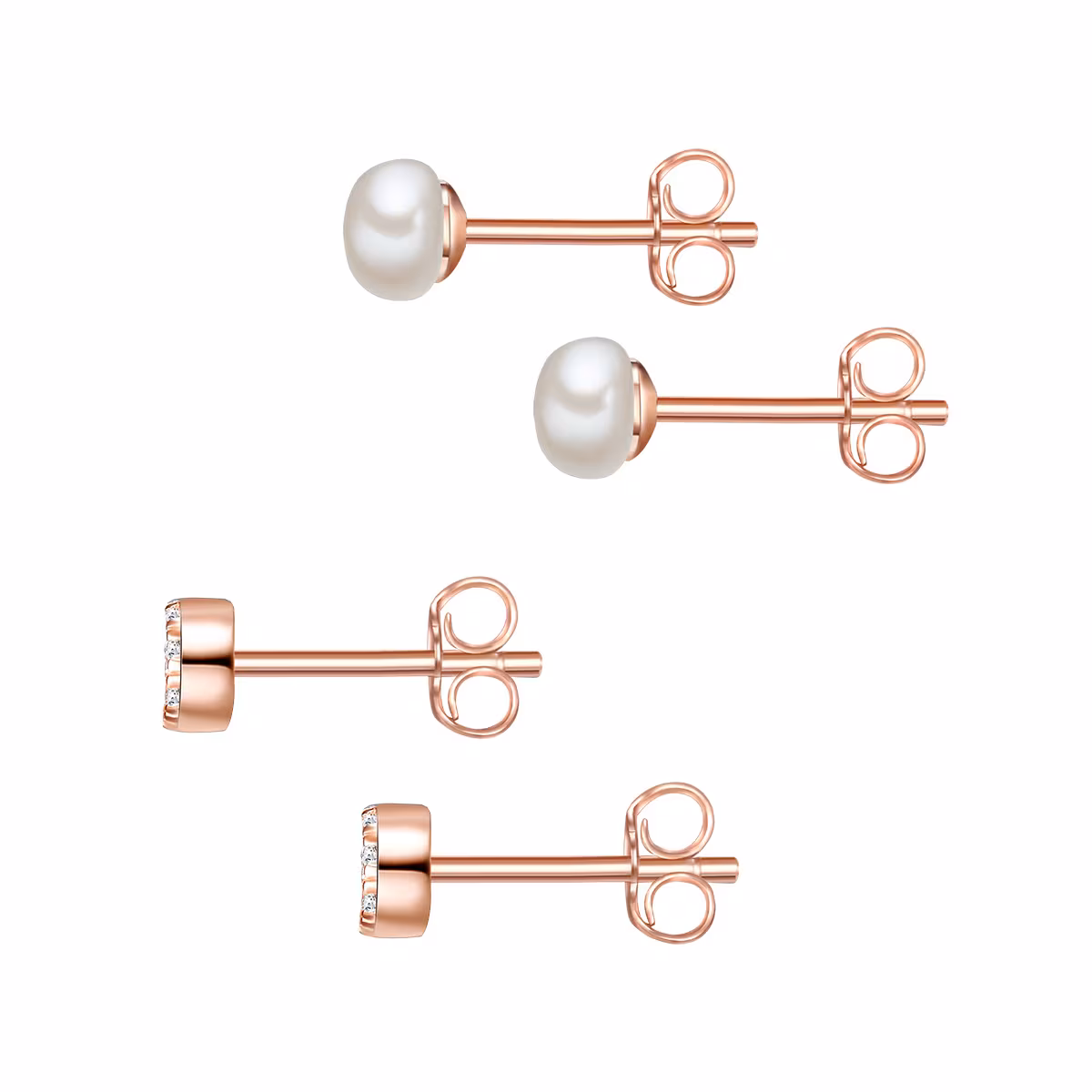 Ohrstecker aus Sterling Silber in roségold mit Zirkonia Süßwasser-Zuchtperle