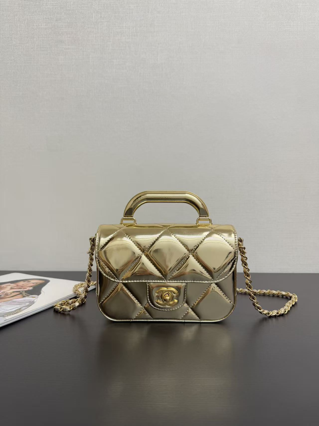 Chanel 25k new patent leather handle handbag