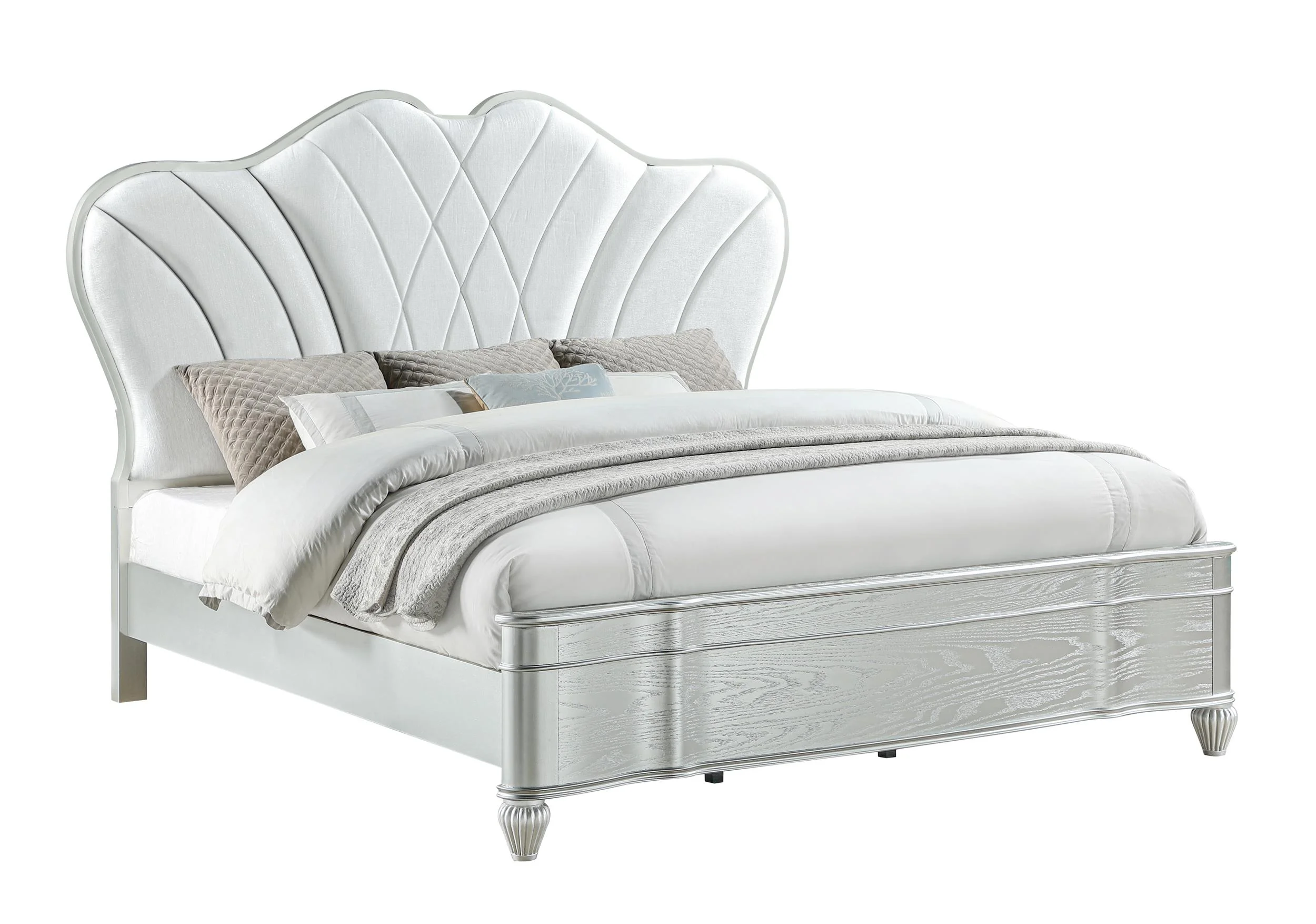 Eros King 4PC Bedroom Set with Manufactured Wood & Tufted Detailing in Silver
