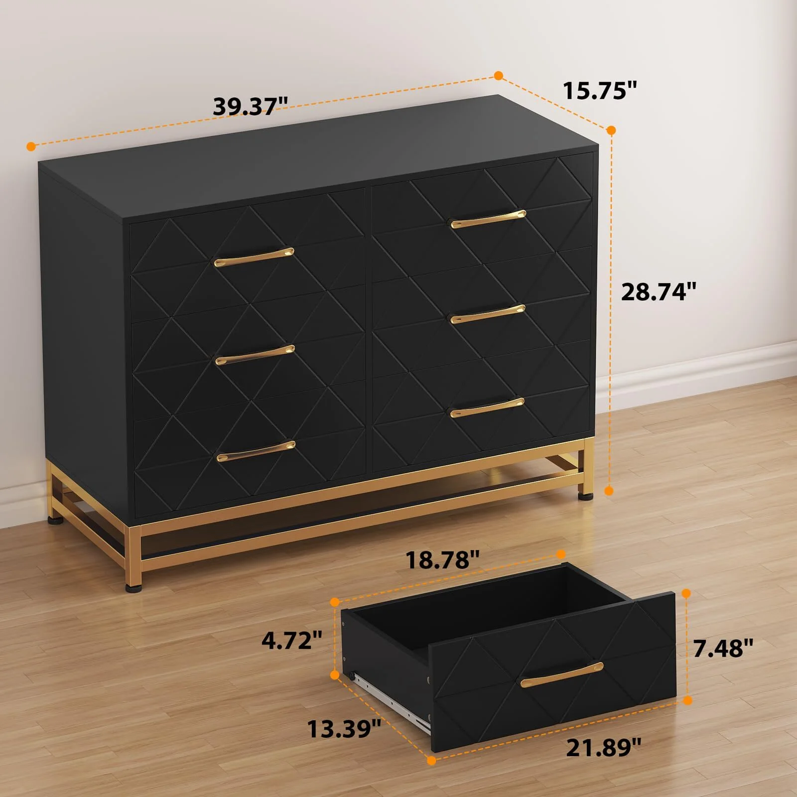 NEILA 6 Drawer Dresser, White Wood Dresser for Closet, TV Stand, Morden Chest of Drawers for Bedroom, Living Room, Hallway, Nursery