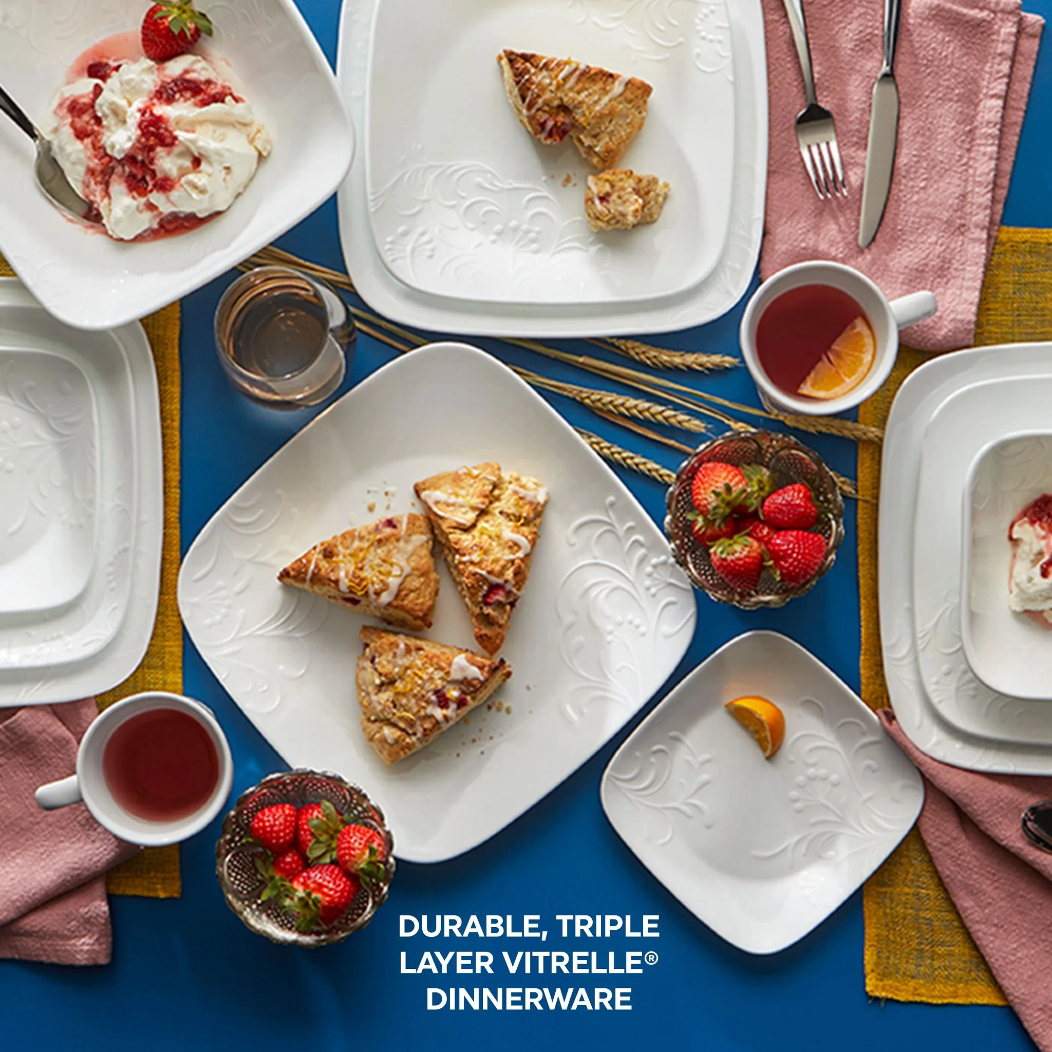 Corelle Cherish 16-Piece Embossed Square Glass Dinnerware Set (Service for 4)