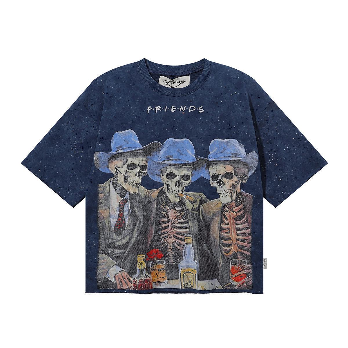 Rock F-Terry Cropped T-shirt with Diamond Embroidery Design