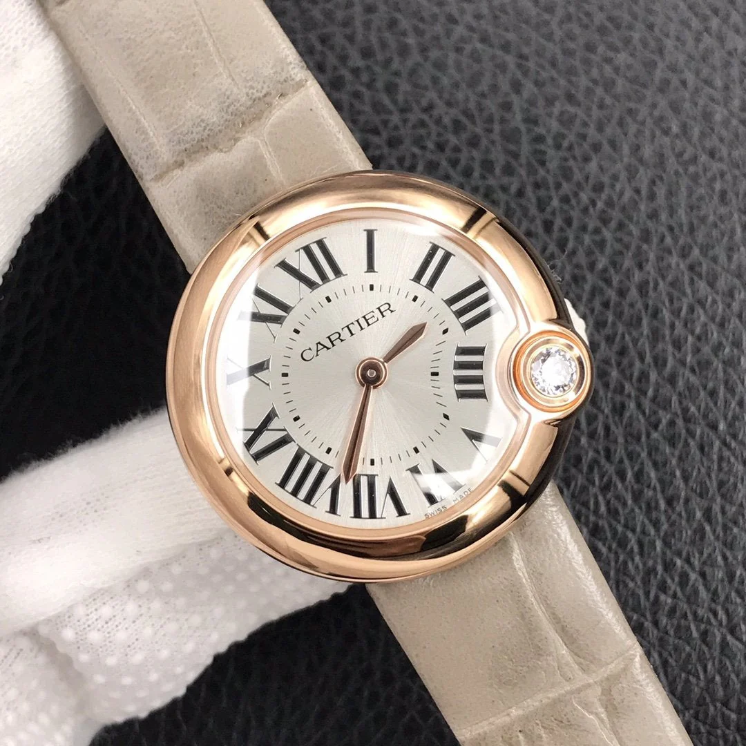 Cartier Watch BALLON BLANC DE CARTIER ROSE GOLD CASE GREY LEATHER
