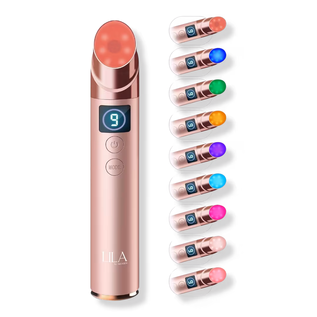 LILA by Akunbem  9-in-1 LED Light Therapy Facial Massager for Face & Neck, Anti-Aging Skin Care Tool