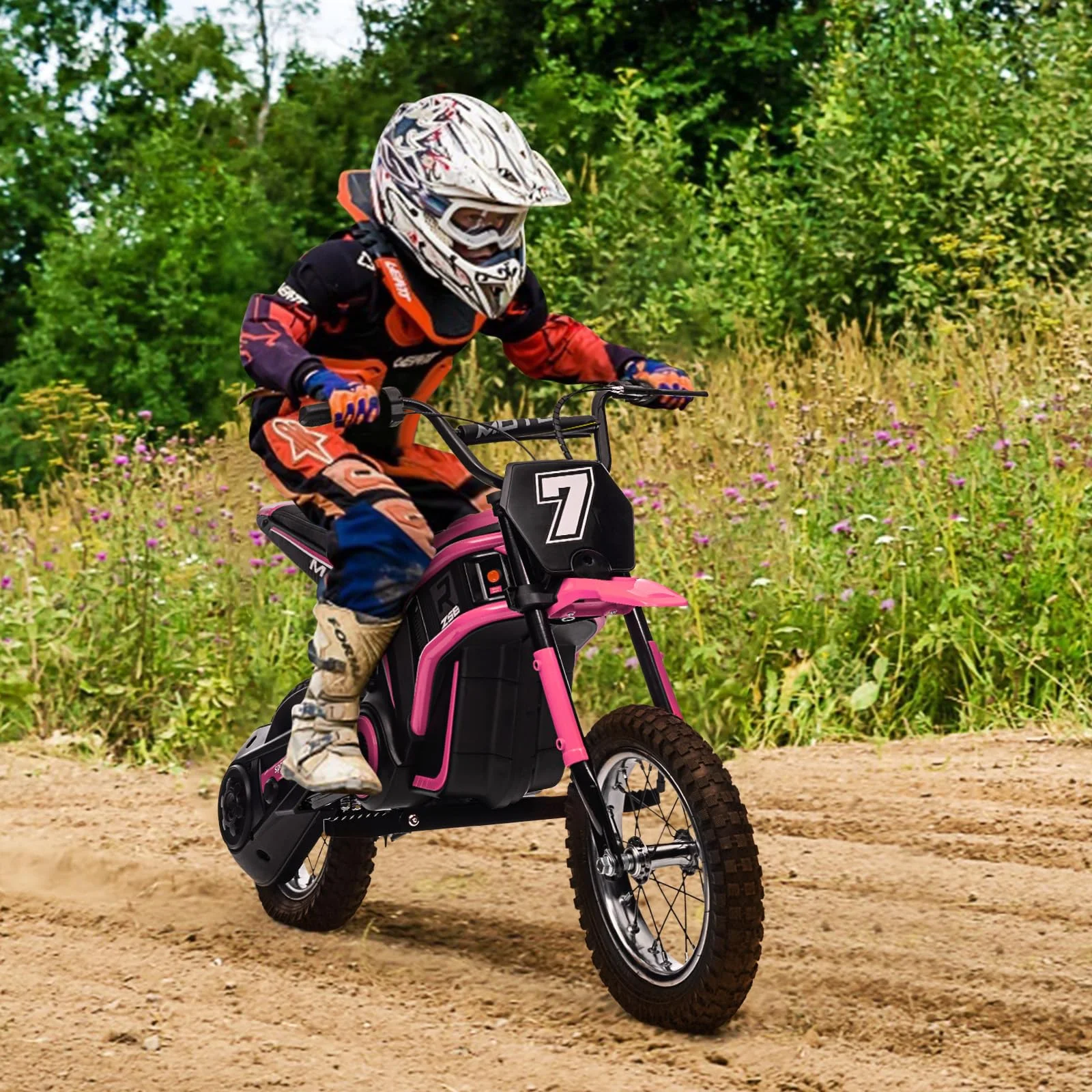 2025 New 24V Kids Electric Dirt Bike 350W High-Torque Motorcycle for Ages 8-14,Up to 14.29 Mph,2-Speed Modes,Rear-Wheel Drive,Off-Road Ride-On Motocross Bike,Durable Design, for Young Riders