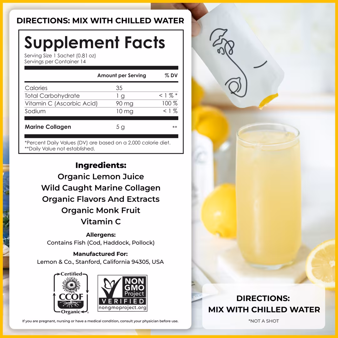 Lemon and Co. Collagen  Liquid Collagen Drink Mix | Daily Elixir with Marine Collagen & Vitamin C – Lemon Infused