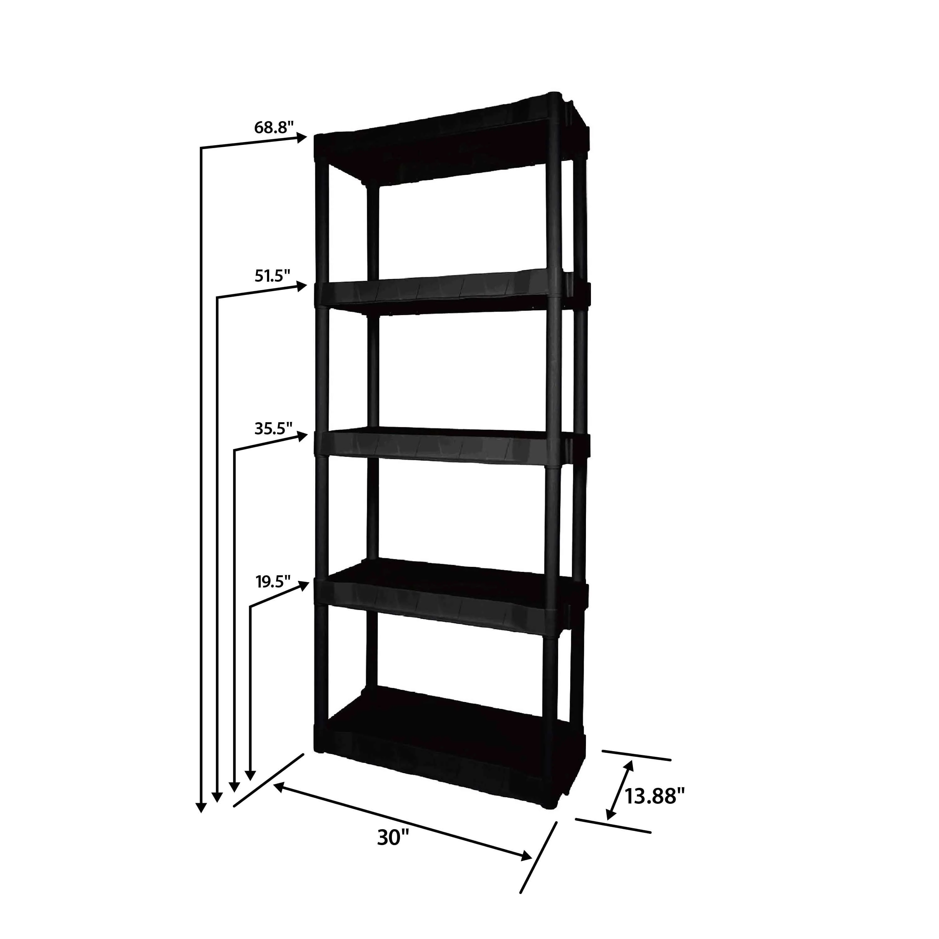 Hyper Tough Plastic 5-Tier Storage Shelf Unit 68.8"H x 30"W x 13.88"D, 350lb Total Capacity, Black