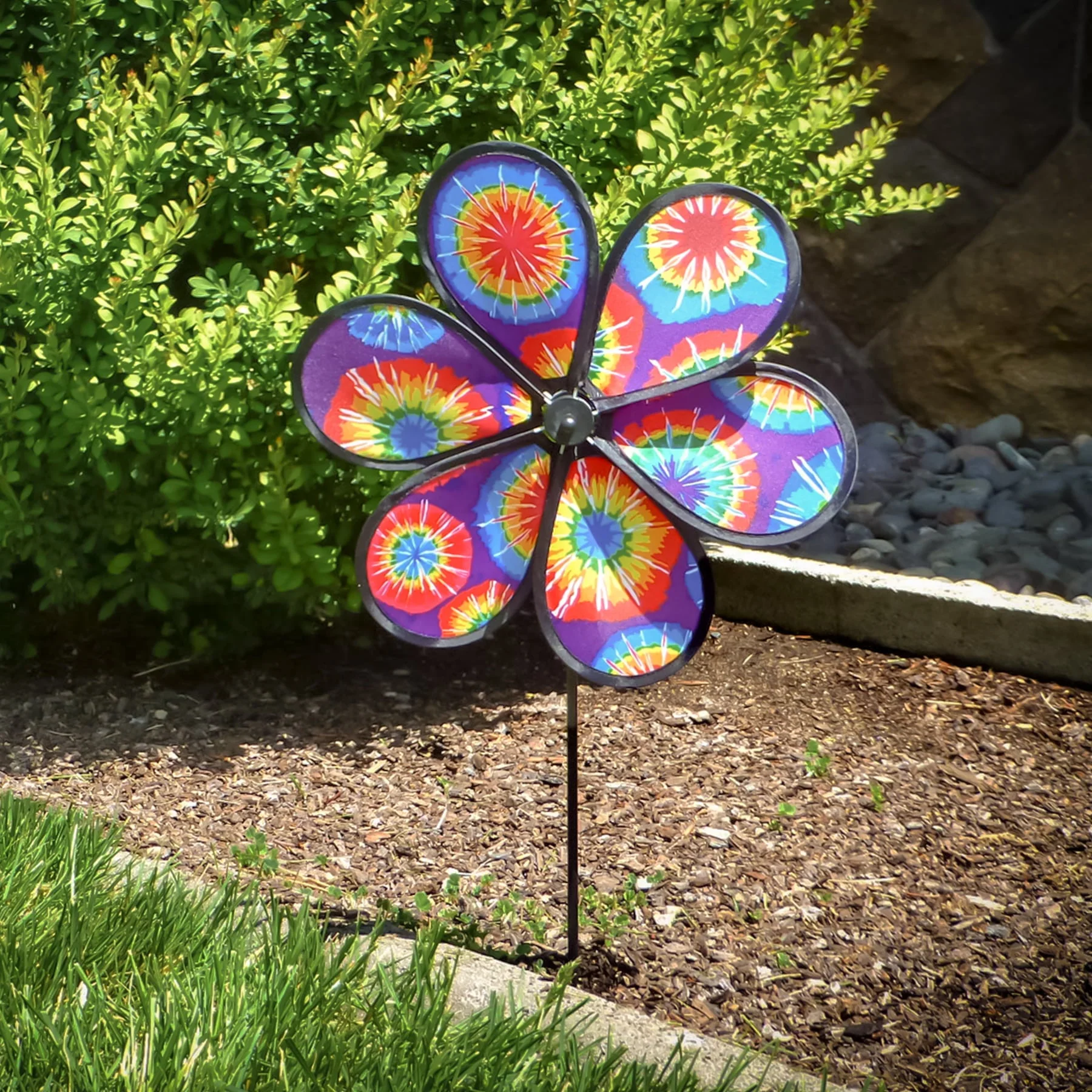In the Breeze 2887 �?6-Petal Tie Dye Flower Wind Spinner, 12-Inch �?Colorful Flower Spinner Decoration for the Yard and Garden