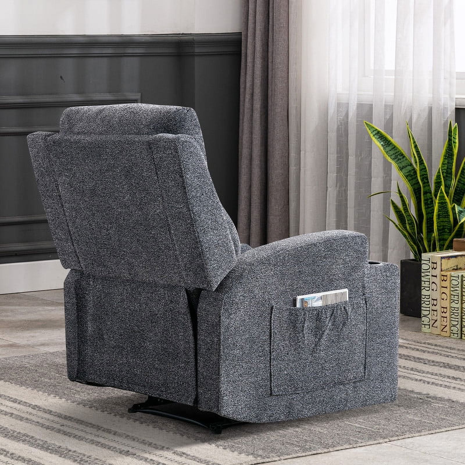 Bonzy Home Heated Manual Massage Recliner with Cup Holder Padded Breathable Fabric Recliner, Home Theater SeatingNavy