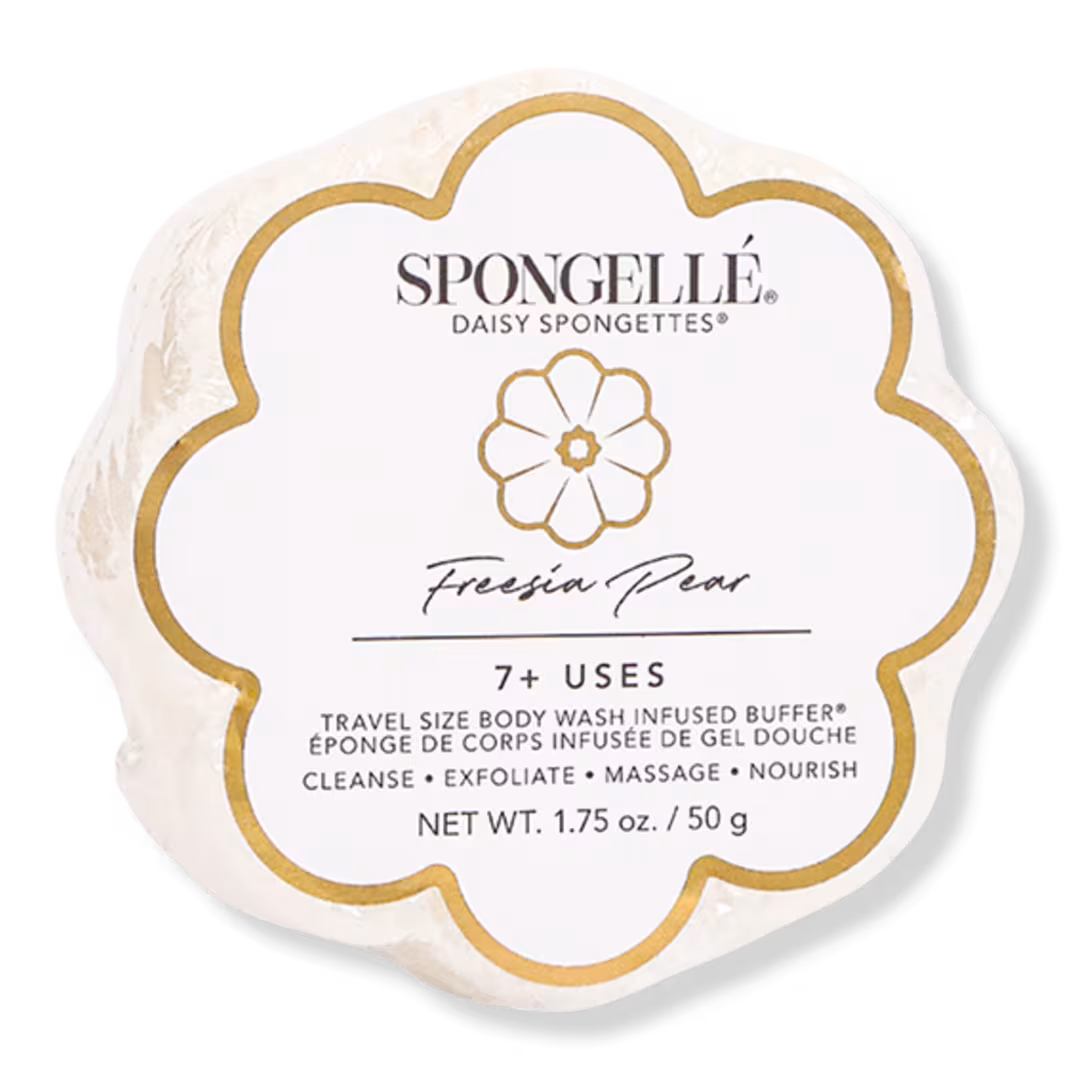 SPONGELLE  Freesia Pear Daisy Spongette | Travel Body Wash Infused Buffer