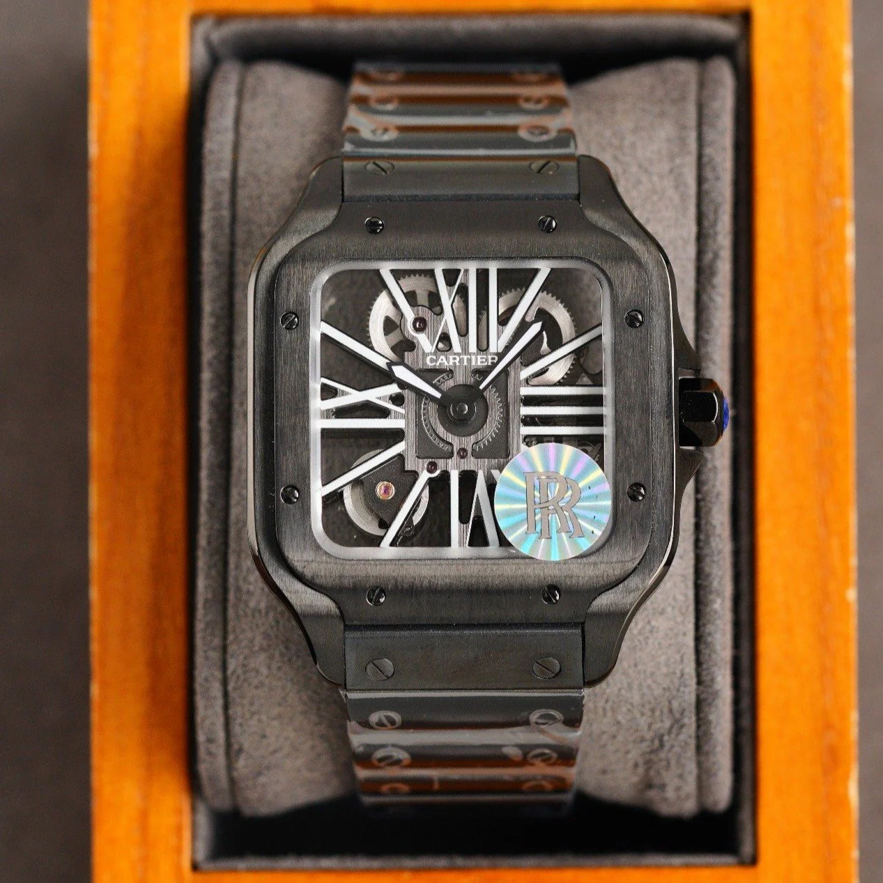 Cartier Watch SANTOS DE CARTIE STAINLES STEEL SKELETON DIAL ALL BLACK