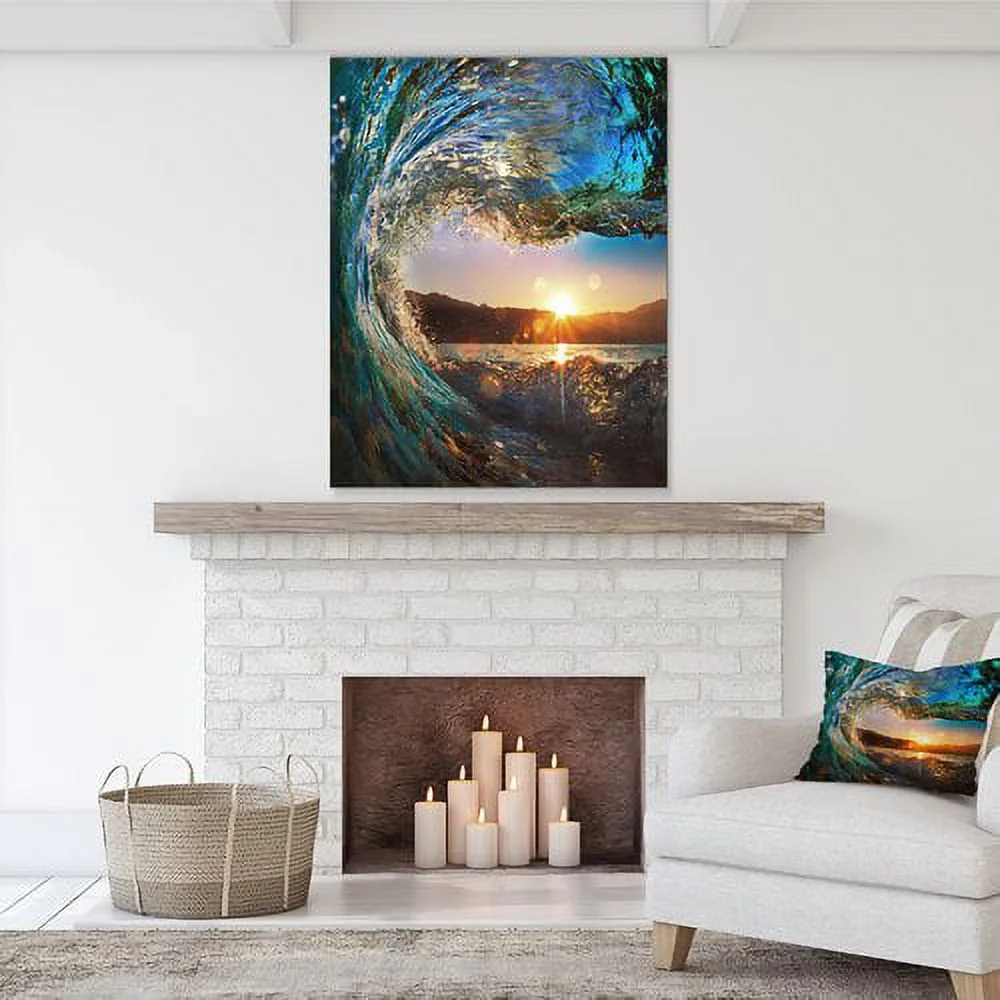 Designart 'Colored Ocean Waves Falling Down ' Modern Seashore Metal Wall Art