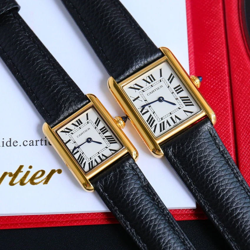 Cartier Watch TANK MUST SMALL GOLD LEATHER STRAP WHITE DIAL