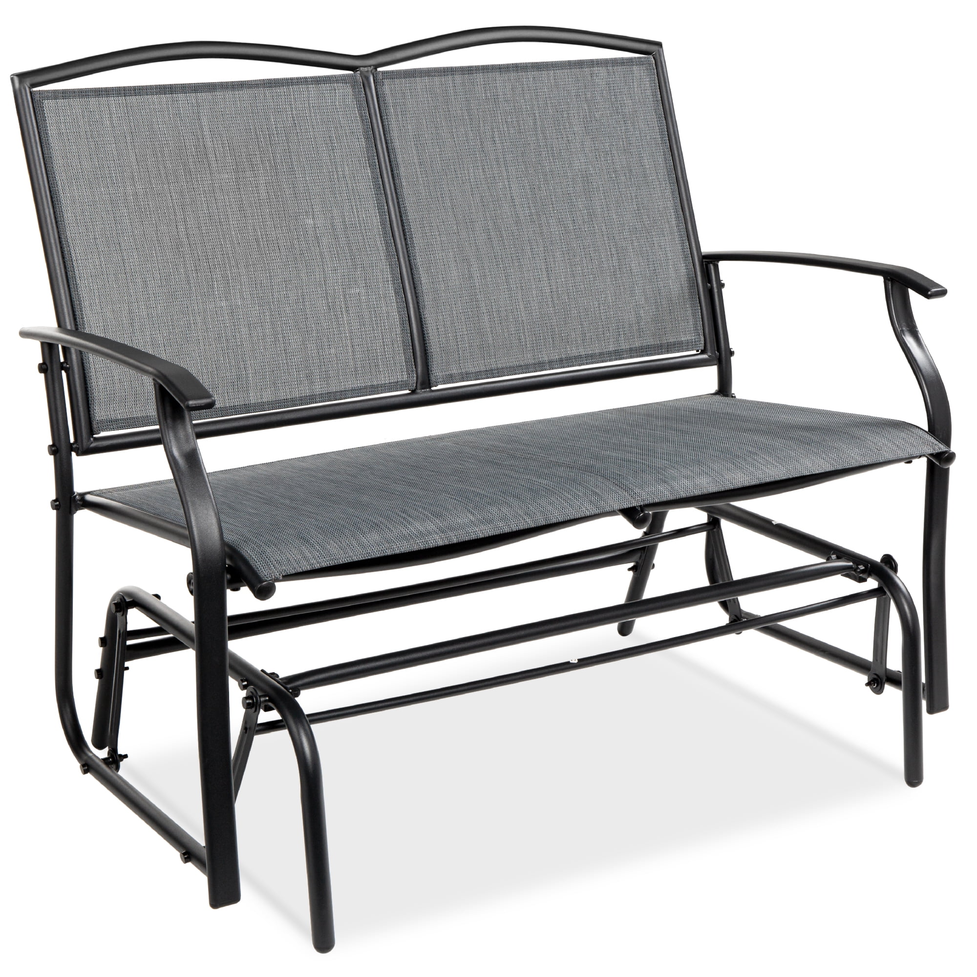 Best Choice Products 2-Person Outdoor Swing Glider, Steel Patio Loveseat, Bench Rocker w/ Armrests - Gray