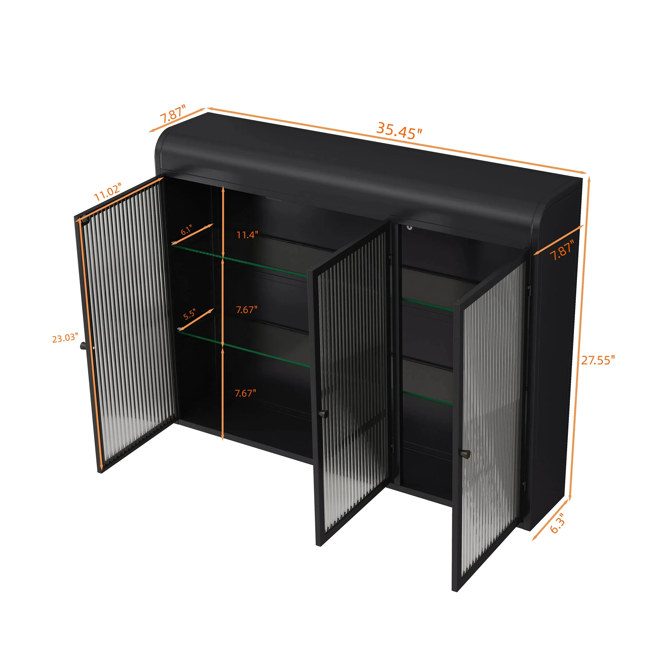 Dasun 3 Glass Door Wall Cabinets for Kitchen, Living Room and Bathroom(Black)