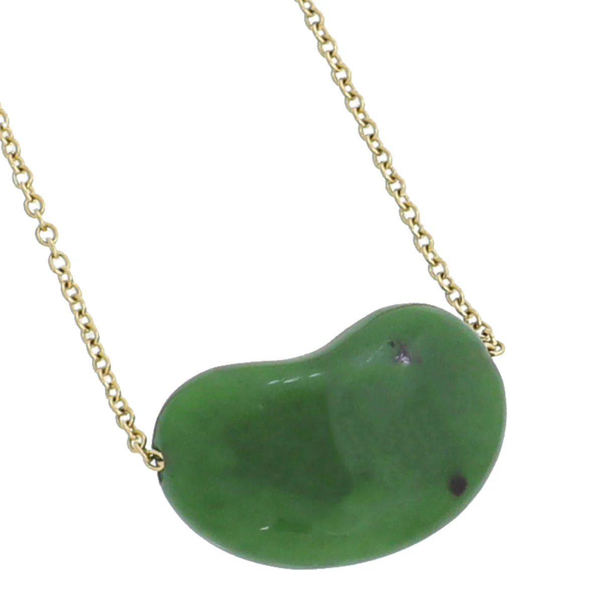 Tiffany & Co 18K Yellow Gold Green Jade Elsa Peretti Bean 18mm Pendant Necklace