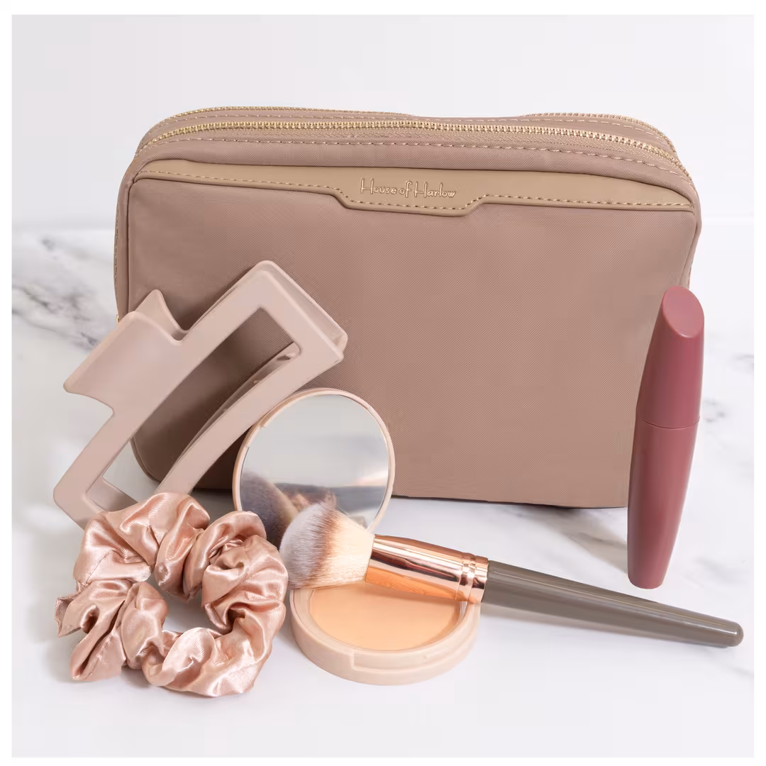 House of Harlow 1960  The Twill Nylon Double Compartment Cosmetic Bag