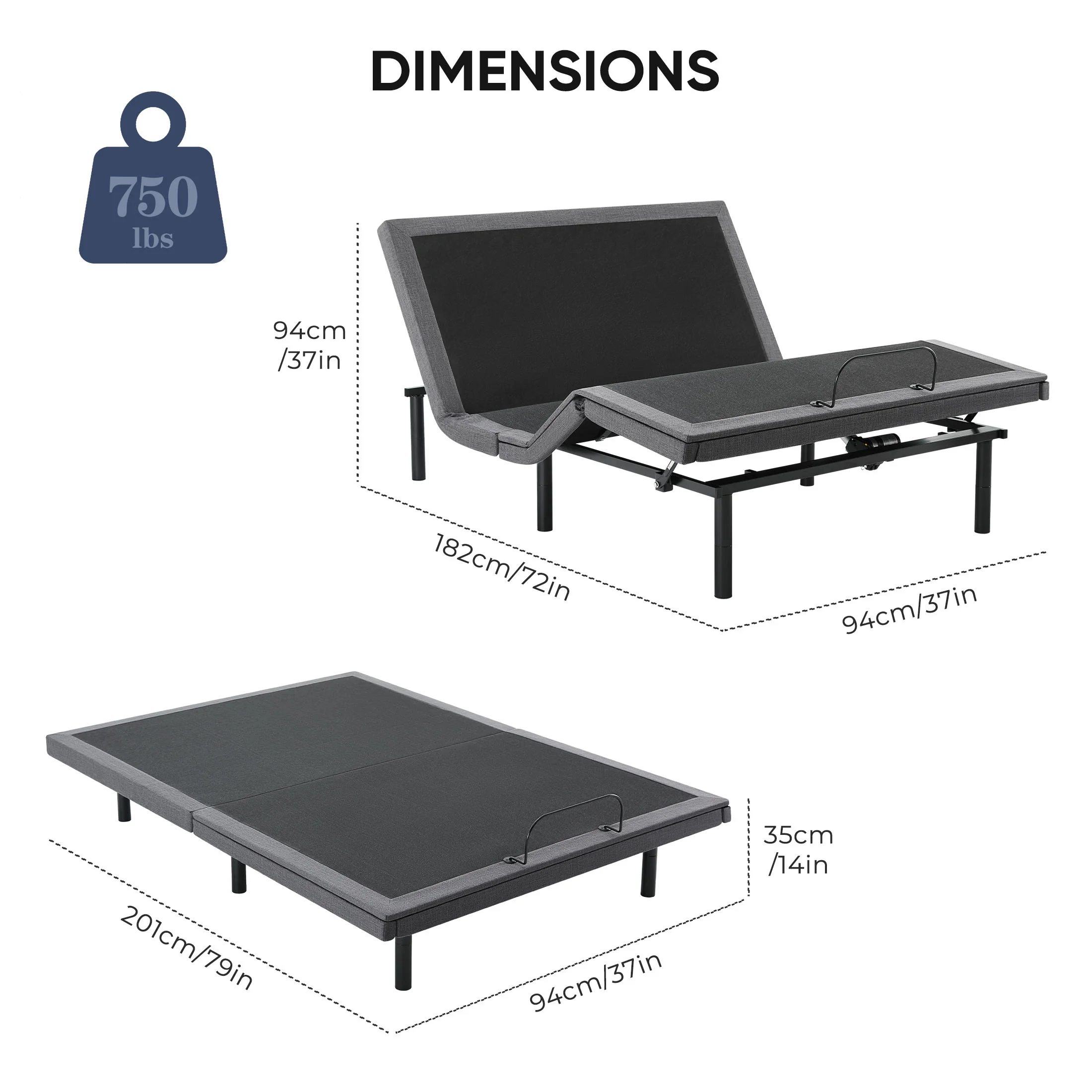 edx Adjustable Bed Frame, Individually Tilting Head and Foot with 2 USB Ports, Wireless Remote, Quiet Motor, Twin XL Size