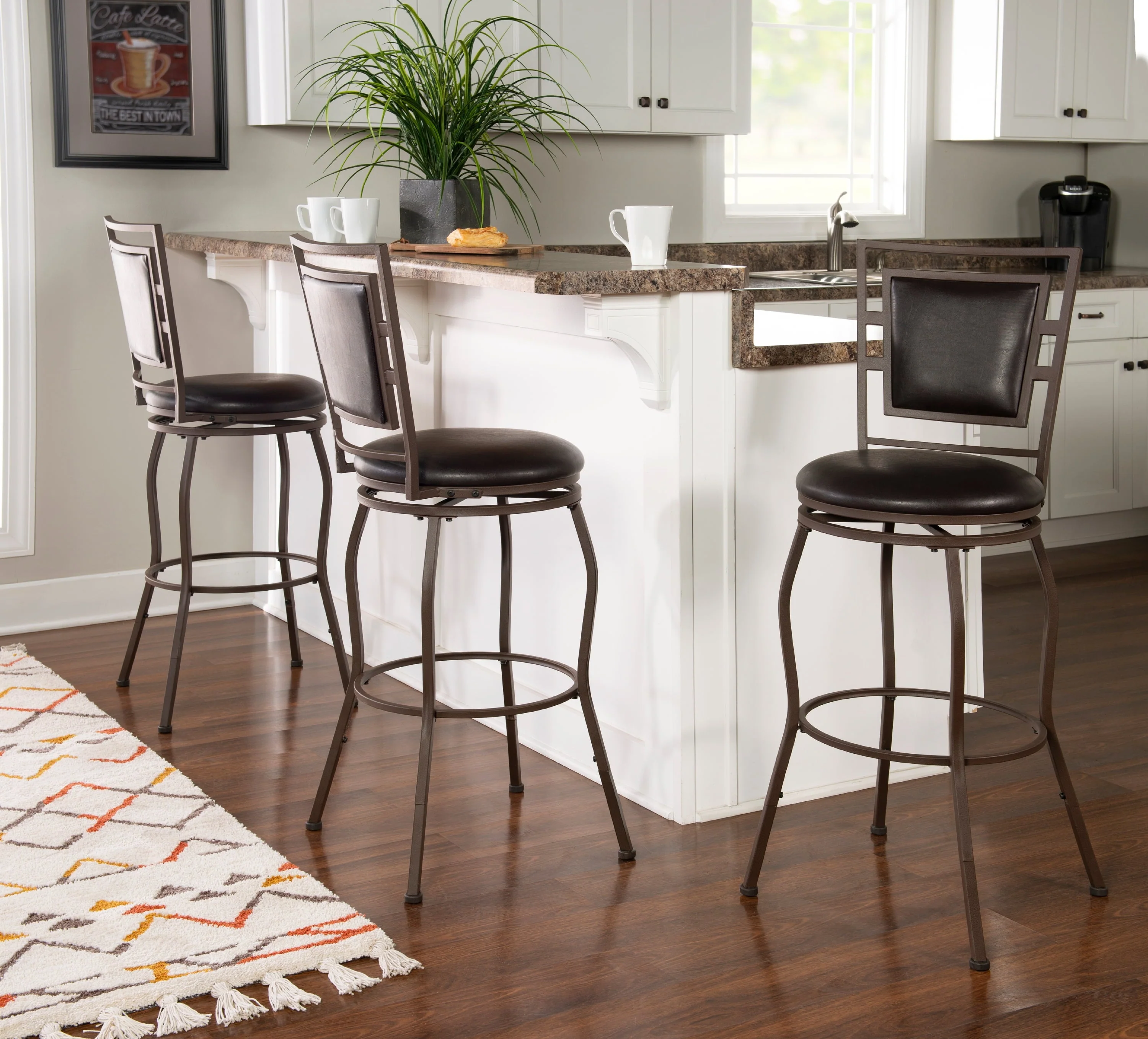 Linon Nora 3-Piece Swivel Bar Stool Set, 24