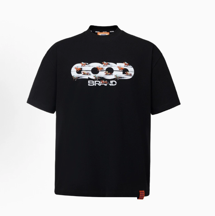 Year of the Horse Limited Edition Series Flocked Embroidery Racing Horse Fashion Short-sleeved T-shirt for Men and Women