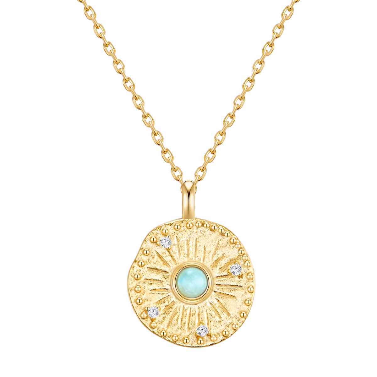Halskette aus Sterling Silber in gelbgold mit Amazonit und Zirkonia