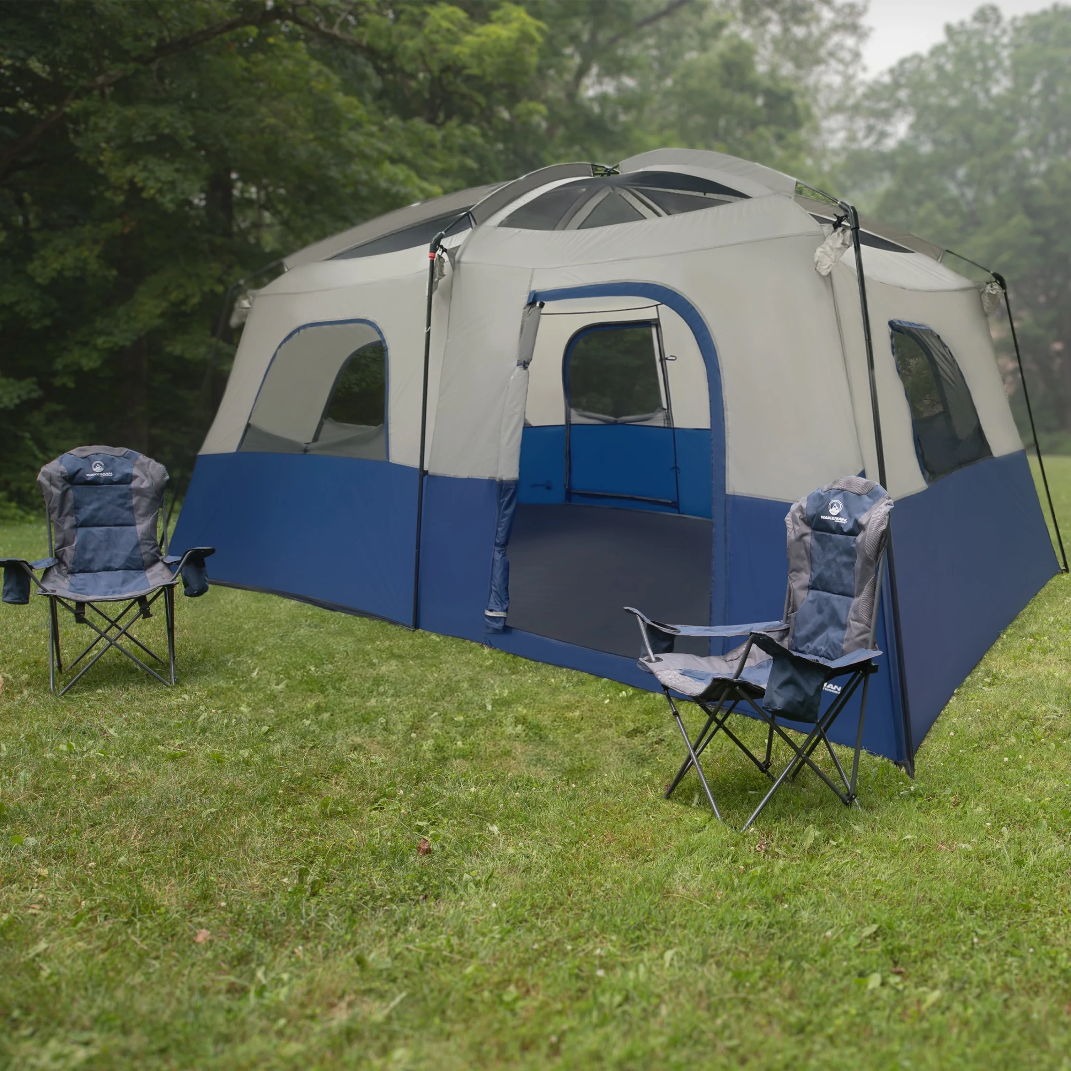 Wakeman Outdoors 10 Person Camping Tent with Room Divider and Rainfly, Navy