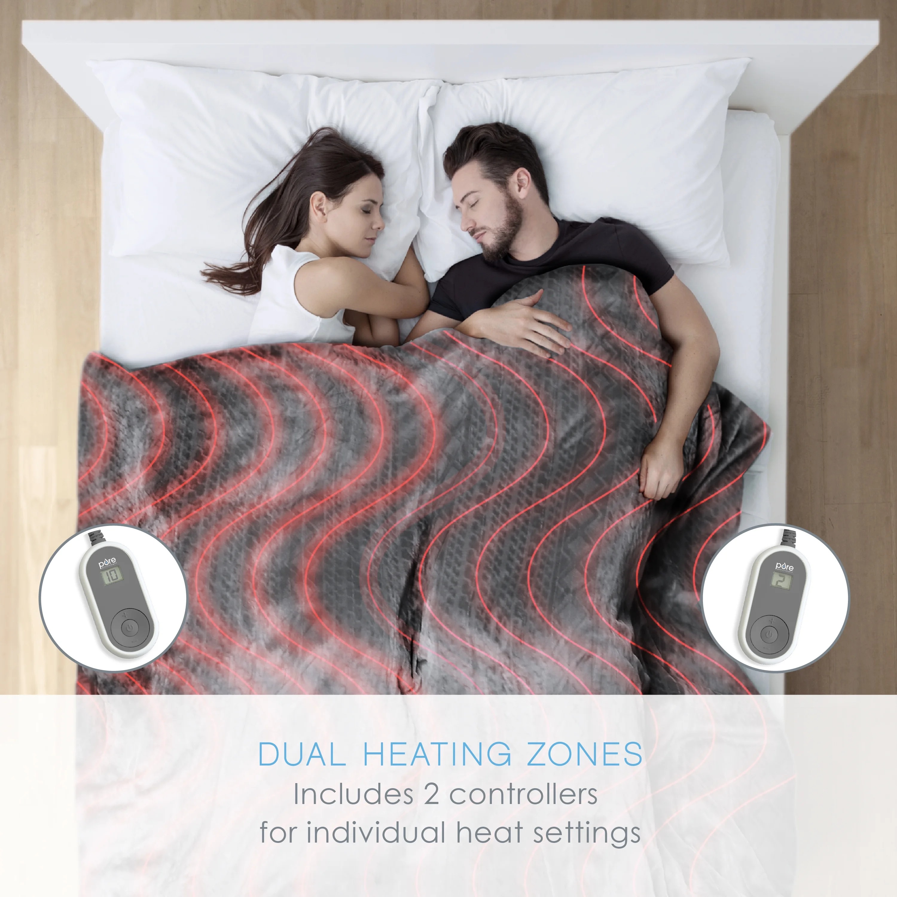 Pure Enrichment PureRelief Radiance Deluxe Heated Blanket - 10 Heat Settings, Super Soft Micromink Velvet Fabric, LCD Controller, Auto Shut-Off Timer, Machine Washable - Queen Size Electric Blanket