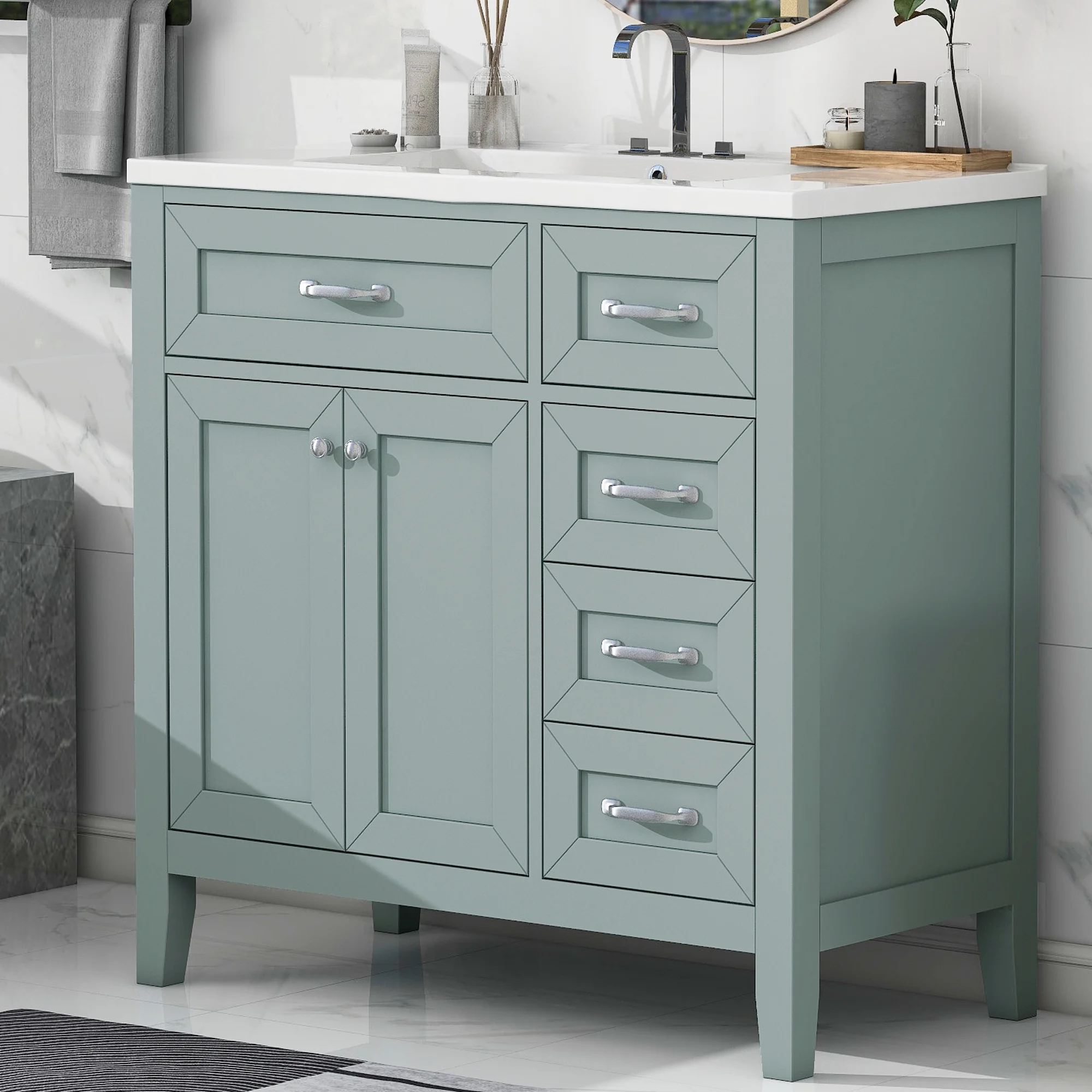 Euroco 36" Bathroom Vanity with Sink，Drawers, Solid Frame and MDF Board