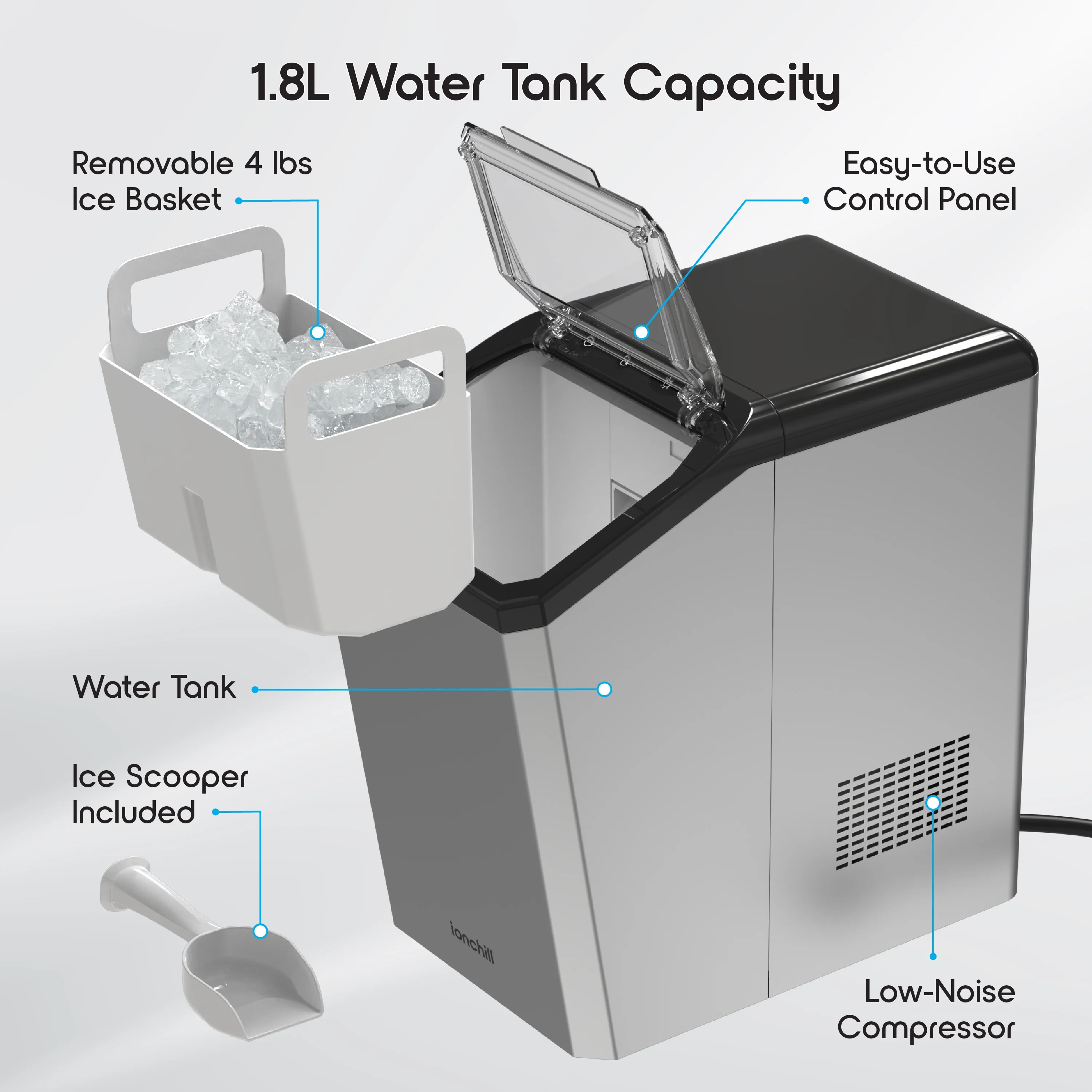 Ionchill QuickCube 3L Capacity Nugget Ice Maker, Stainless Steel