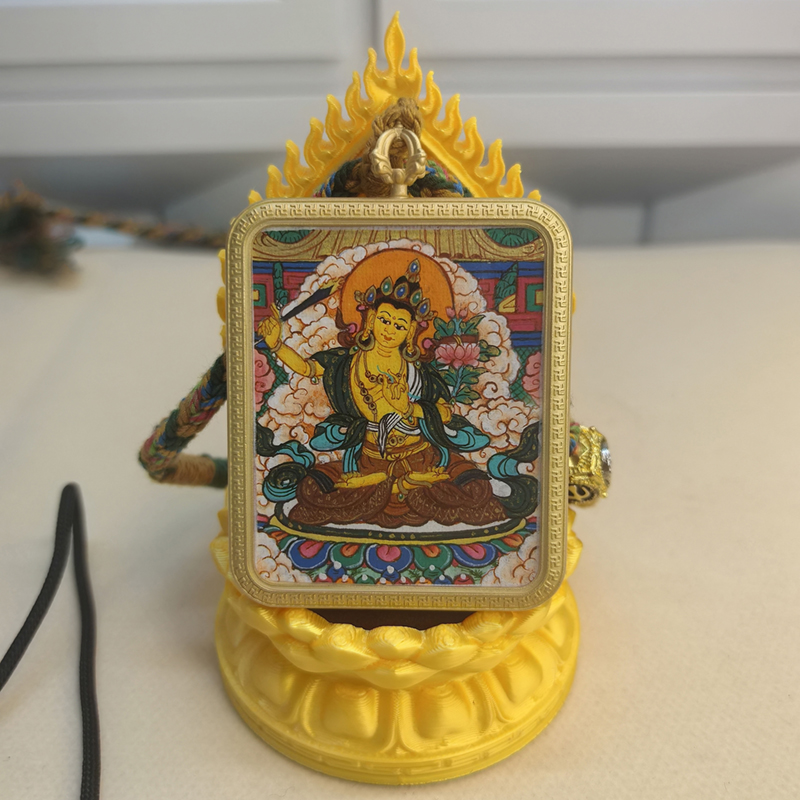 Hand-Painted Bodhisattva Manjushri Wisdom Buddha Pendant - Tibetan Thangka Meditation Necklace for Clarity & Spiritual Growth