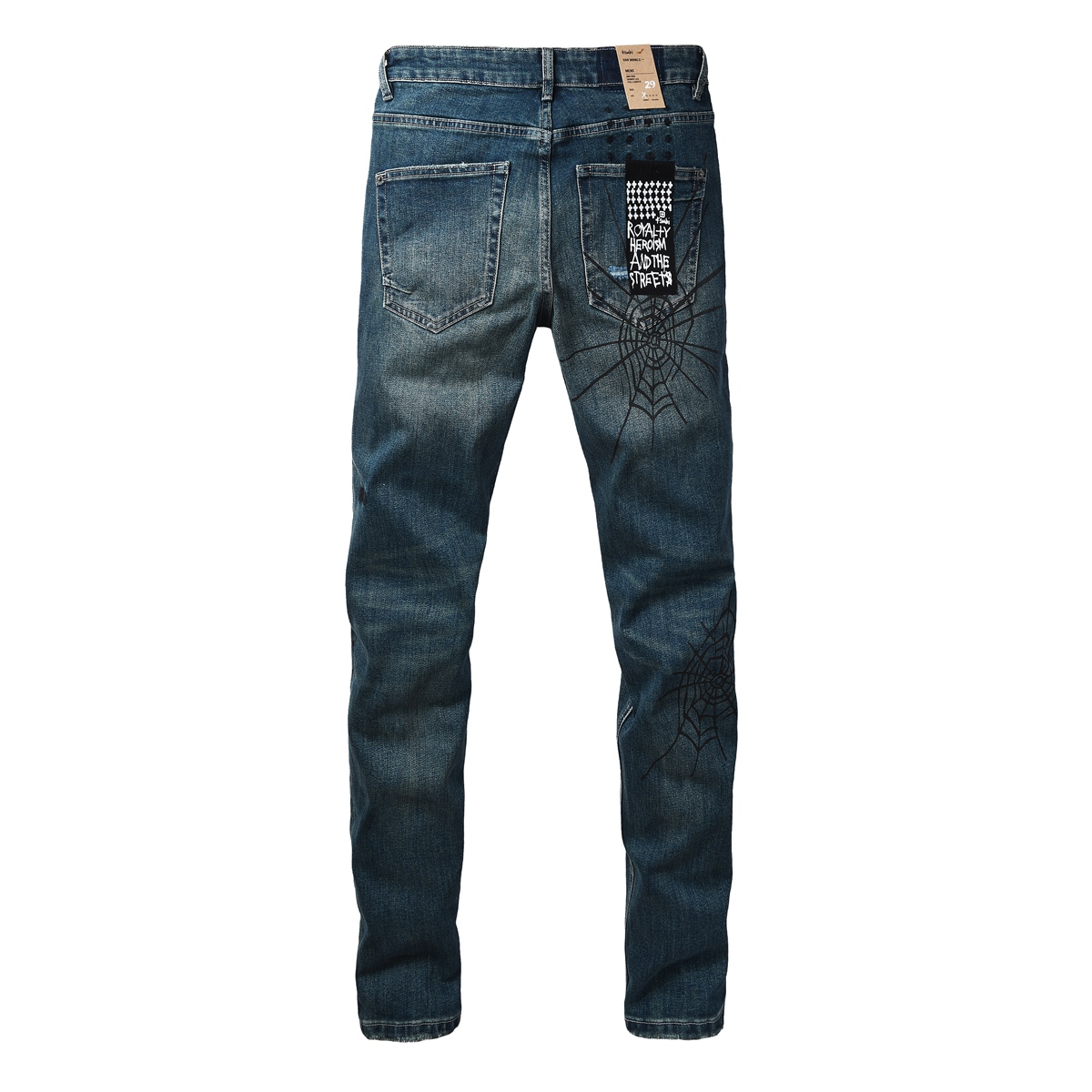 3070 spider net print blue jeans