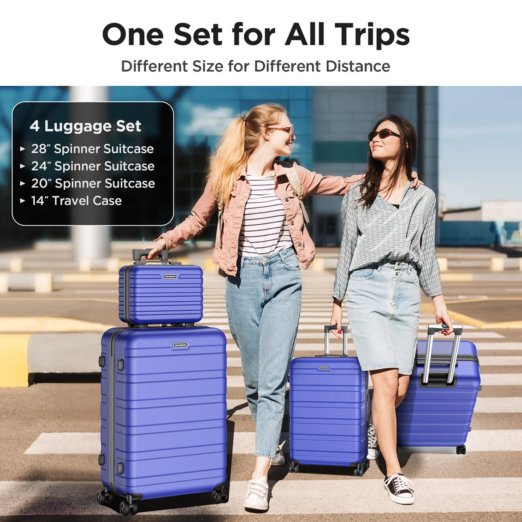 Famistar 4 PCS Hardshell Luggage Suitcase Set with 360° Double Spinner Wheels Integrated TSA Lock, 14�?Travel Case, 20