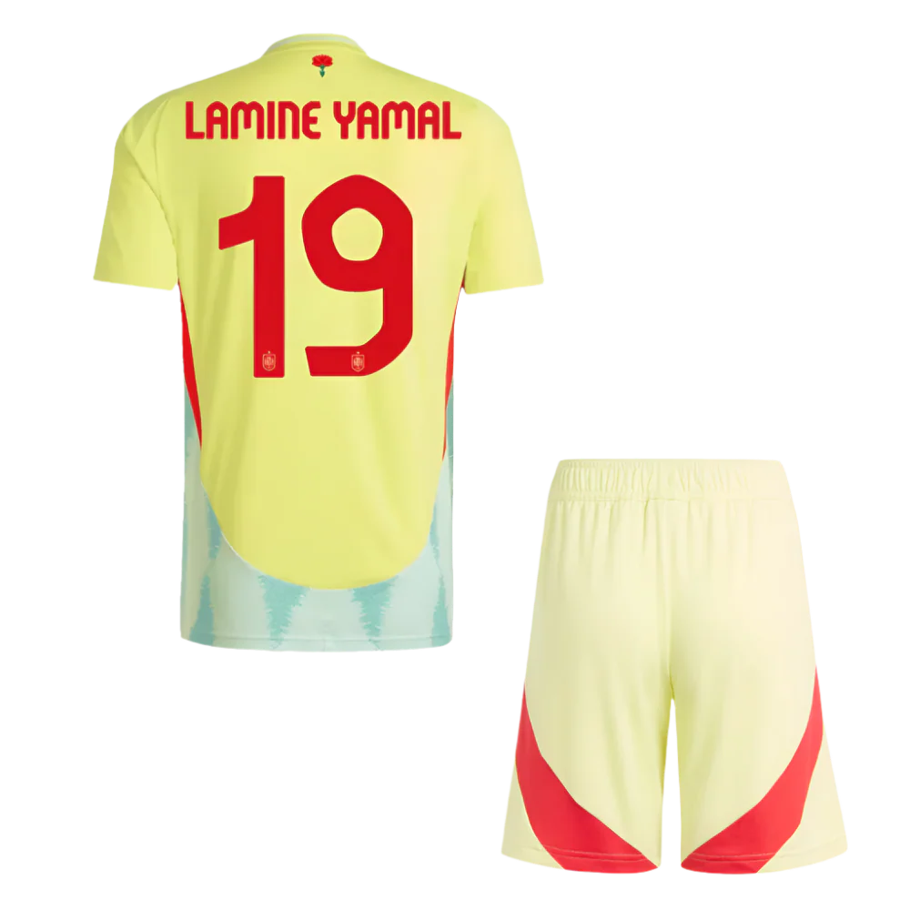 Kids LAMINE YAMAL #19 Spain Away Soccer Jersey Kit 2024
