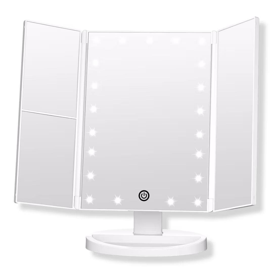 FASCINATE  Trifold LED Makeup Mirror with Touch Dimmable Lighting & Multi-Magnification