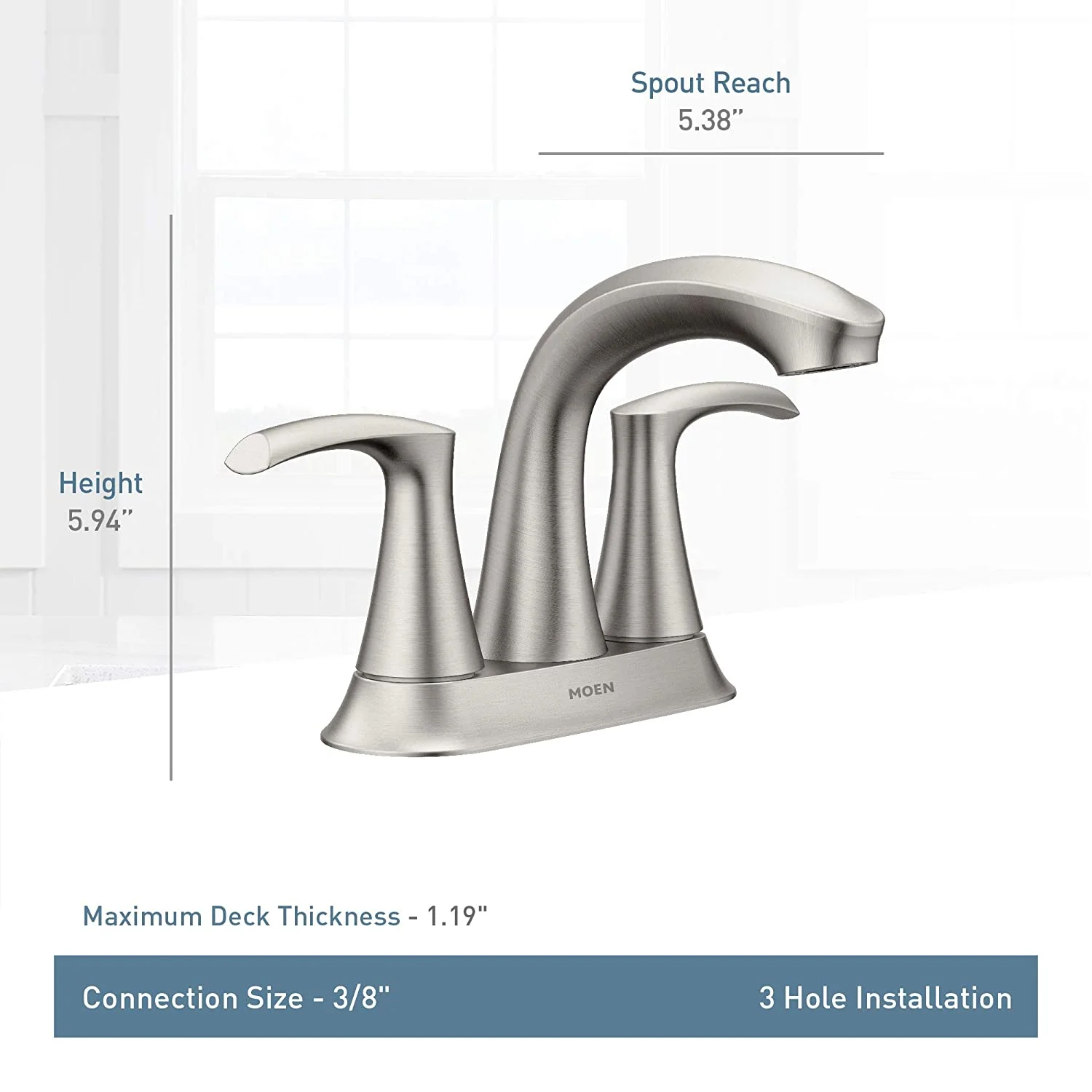 Moen 84137SRN Graeden Spot Resist Brushed Nickel 2-handle 4-in Centerset Bathroom Faucet