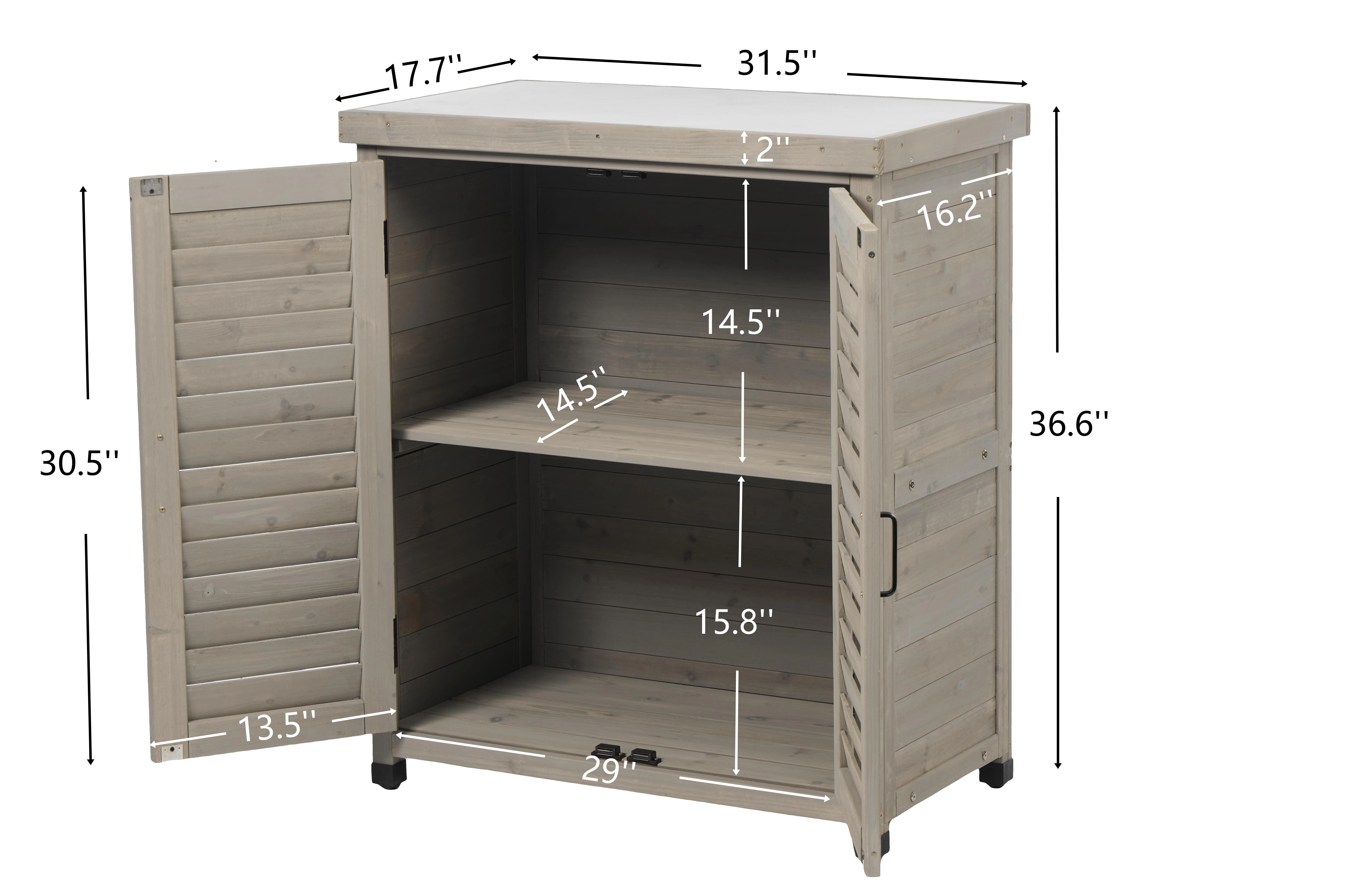 Witaxima Outdoor Potting Bench with Storage Cabinet & Metal Table Top, 31x17x36 Inch Grey Garden Workstation, Solid Wood Durable Patio Furniture for Gardening Tools