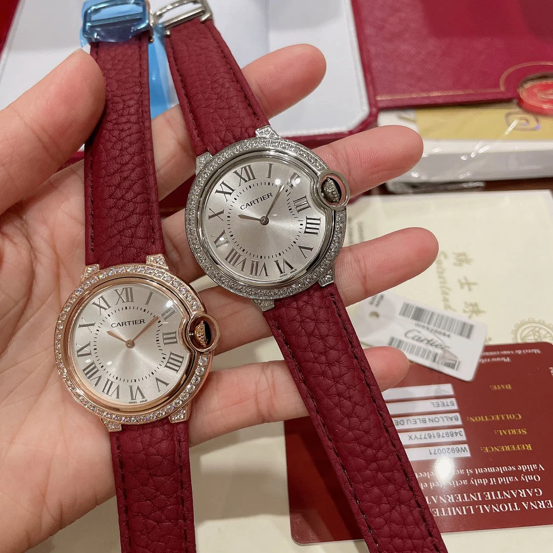 Cartier Watch Ballon Bleu 36mm Diamond Leather
